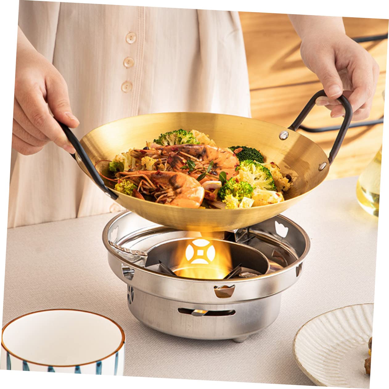 Premium Thickened Stainless Steel Frying Pan - Heavy Duty Wok Skillet with Non-Stick Coating, Double Handle for Safe Cooking - Ideal for Stir-Fry, Sauteing & Stove Top Cooking - Perfect for Home Chefs & Professional Kitchens