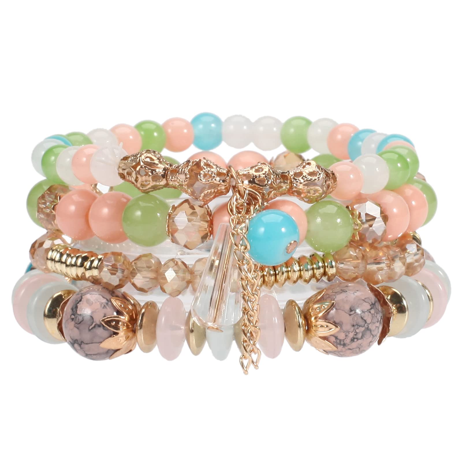 Bohemian Stackable Stretch Bracelets for Women & Girls - Colorful Beaded Charm Handmade Jewelry Set - Perfect for Layering, Gifts & Boho Fashion Accessories