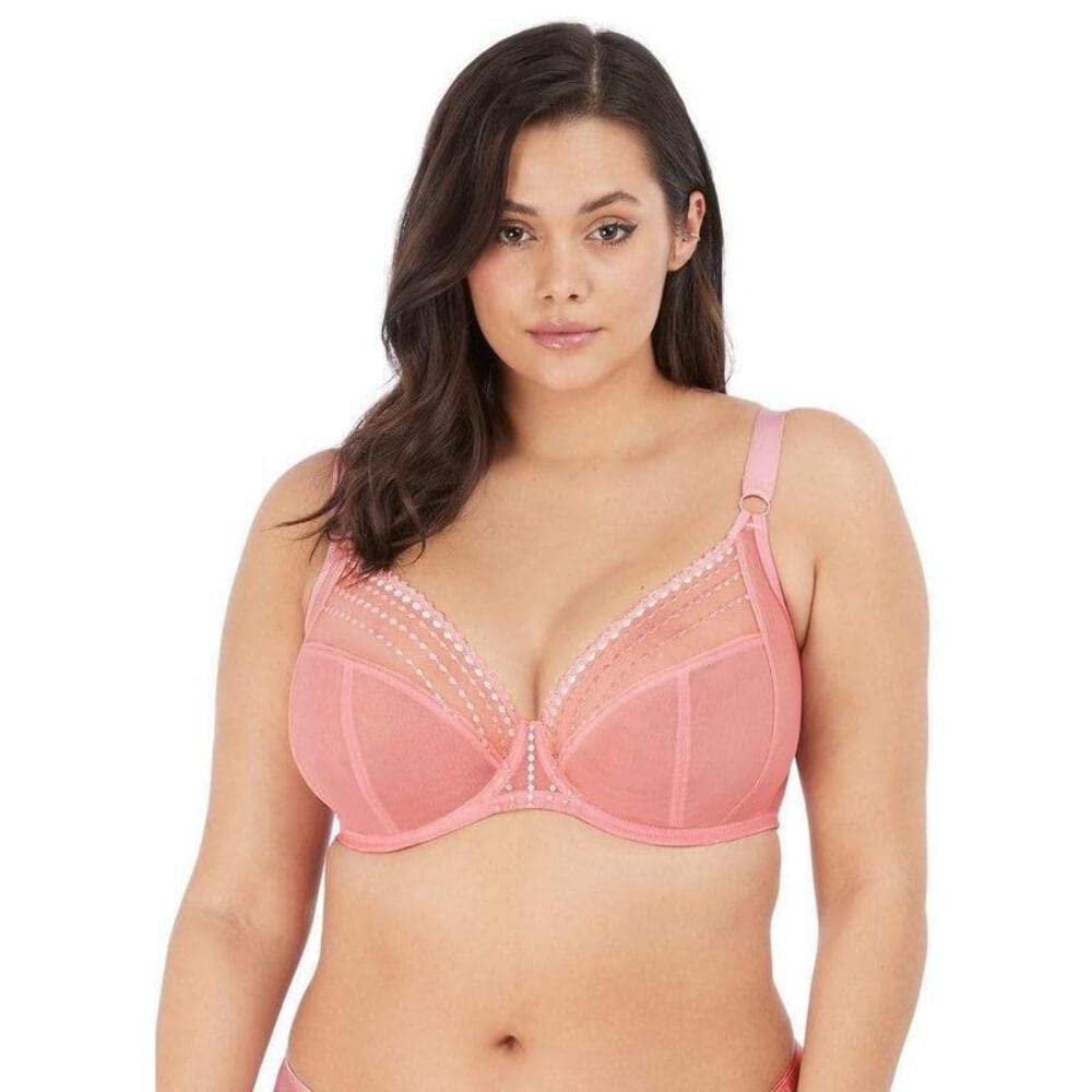 Elomi Women's Matilda Plunge Bra - DD+ Size, Sheer Mesh Cups with Side Support & Adjustable J-Hook for Racerback | Perfect for Everyday Comfort, Workout & Special Occasions