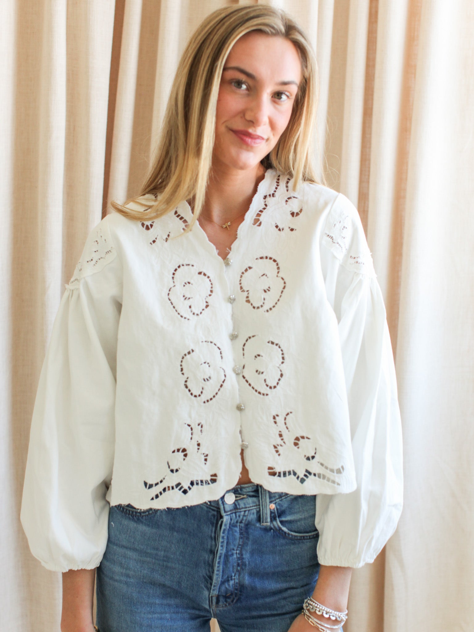 Lena Embroidered Blouse for Women - Elegant Floral Embroidered Tops - Casual & Office Wear - Perfect for Spring Summer Outfits, Dates & Work