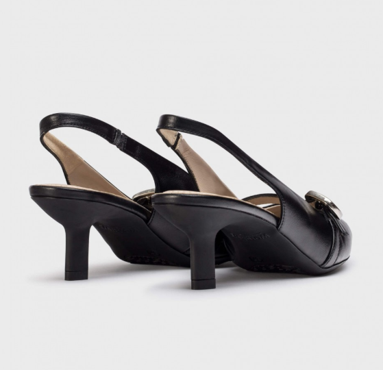 WONDERS GAIA Black Leather Slingback Heels - Stylish Women's Dress Shoes for Office, Party & Special Occasions