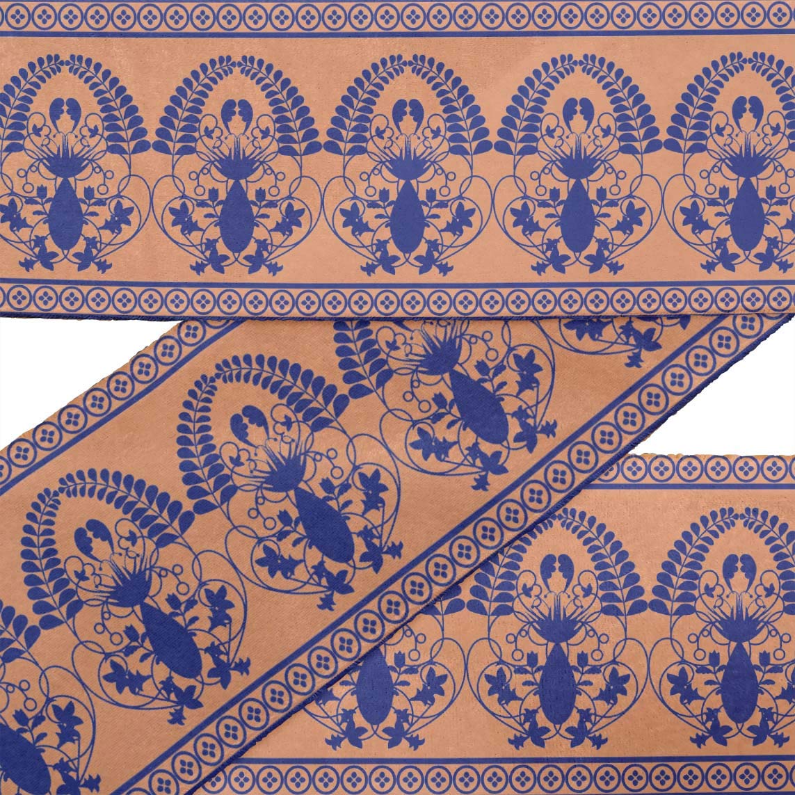 Indian Beautiful Art Orange Leaves & Floral Printed Ribbon Trim - 9 Yard Dupion Fabric Lace for Crafts, Sewing Accessories (3 Inches Wide) - Perfect for DIY Projects, Gift Wrapping, and Home Decor