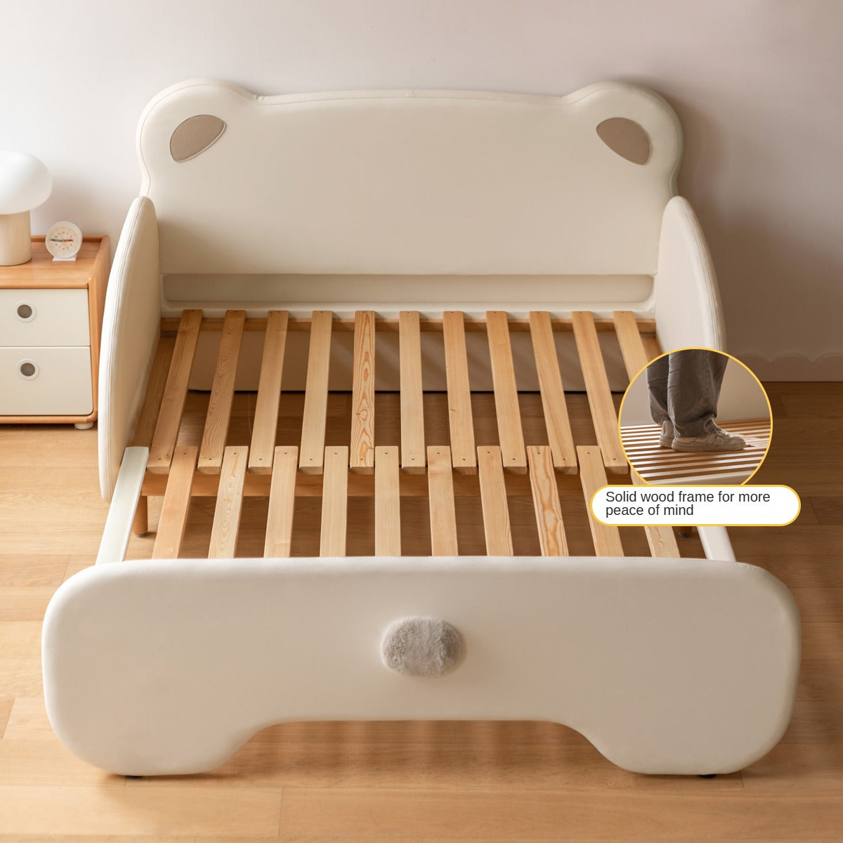 Organic Birch Solid Wood Retractable Kids Bed with Genuine Leather - Perfect for Toddler Rooms, Daycare Centers & Small Spaces