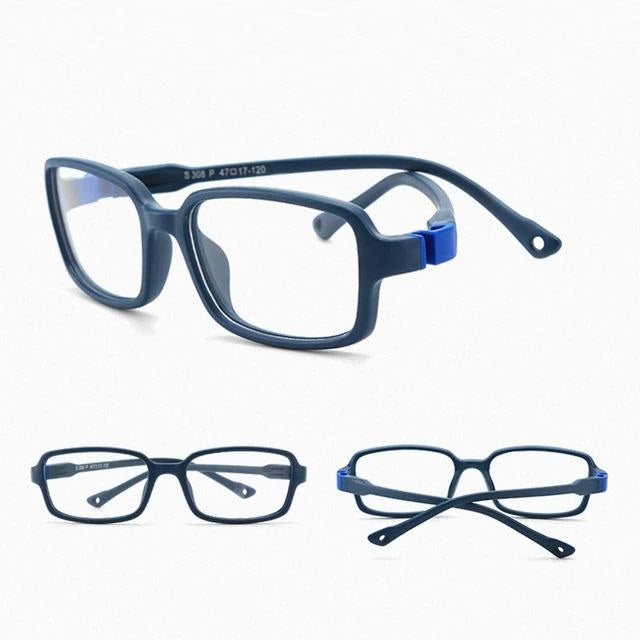 Unbreakable Flexible Kids Glasses with Adjustable Strap - Rectangle Frame for Ages 4-7 (S308) - Perfect for School, Sports & Outdoor Activities