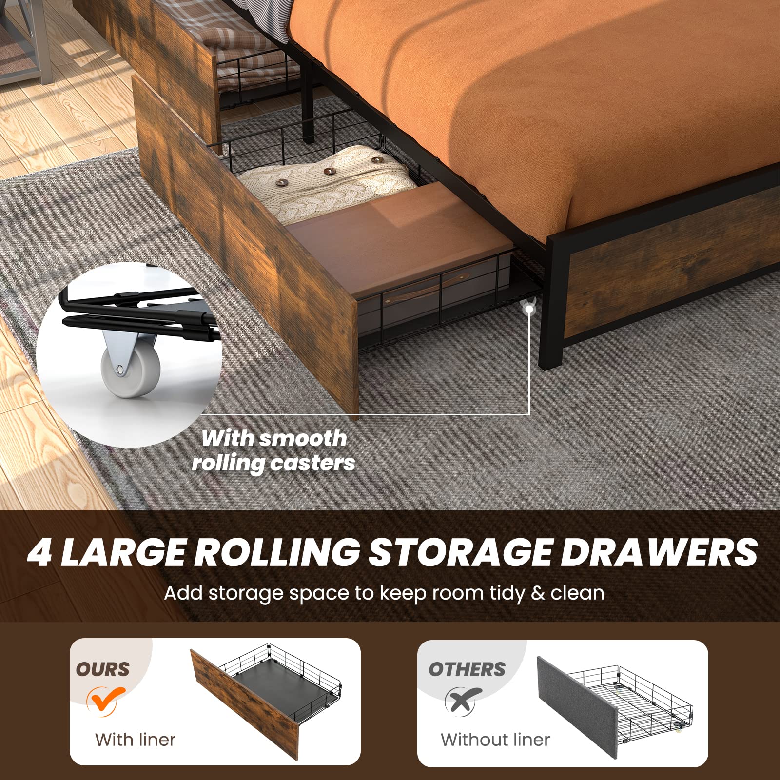 Giantex Full Size LED Bed Frame with USB Charging Station & Storage Drawers - Modern Metal Platform Bed with Outlet & Smart Lighting - Perfect for Small Apartments, Dorms & Smart Homes (No Box Spring Needed, Easy Assembly)