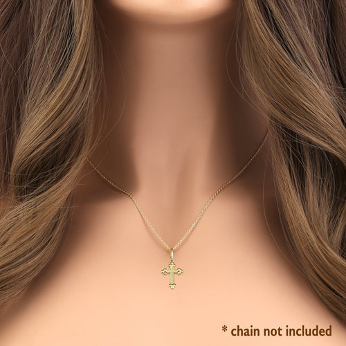 14K Yellow Gold Rustic Cross Pendant for Women - Dainty Religious Jewelry Gift for Baptism, Confirmation & Everyday Faith - Elegant Necklace for Church, Weddings & Special Occasions