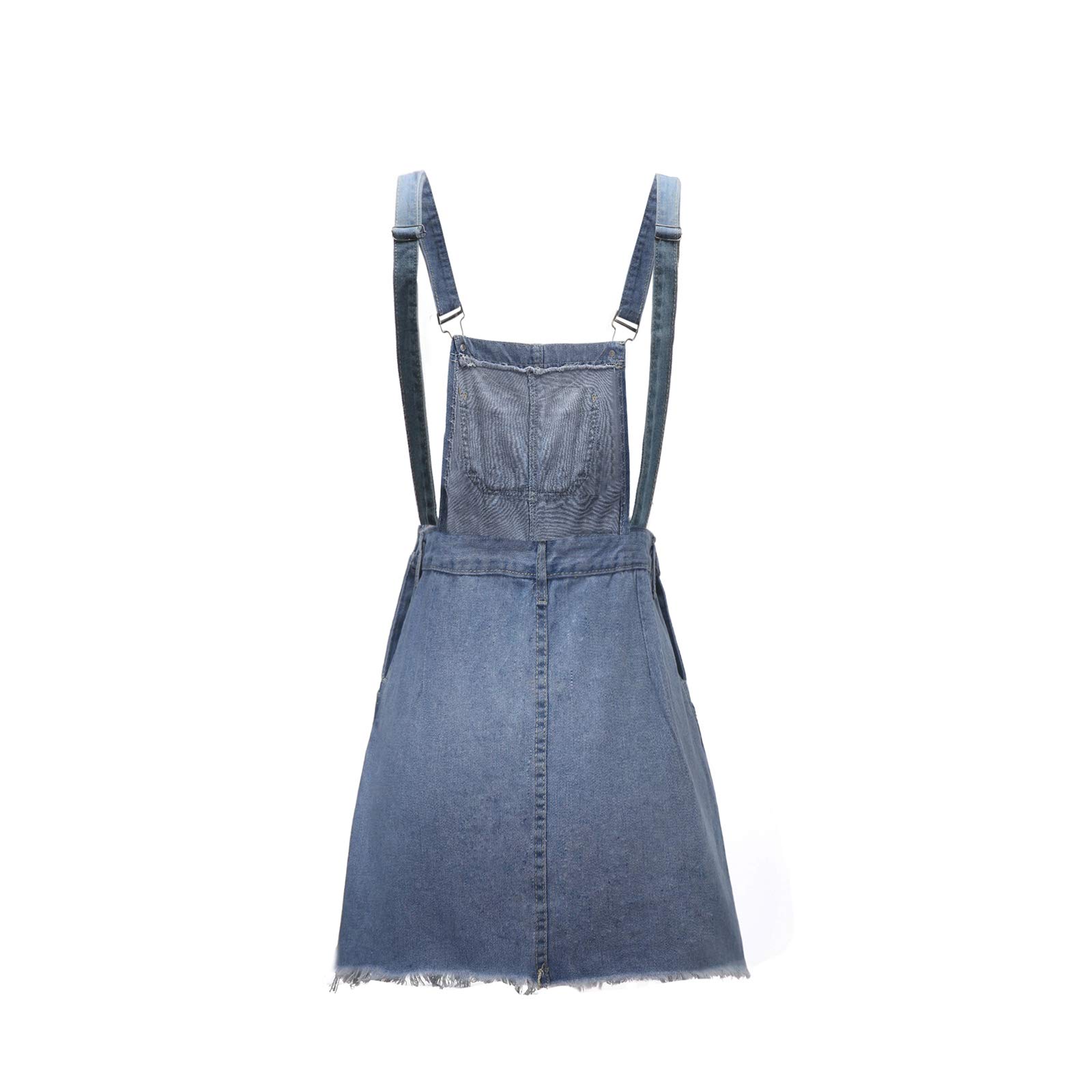 Women's Bib Denim Backless Overall Dress - Adjustable Straps, Ripped Design, Mini Short Style with Camouflage Star Flag Pockets & Button Closure | Casual Outfit, Streetwear, Music Festivals, Summer Fashion