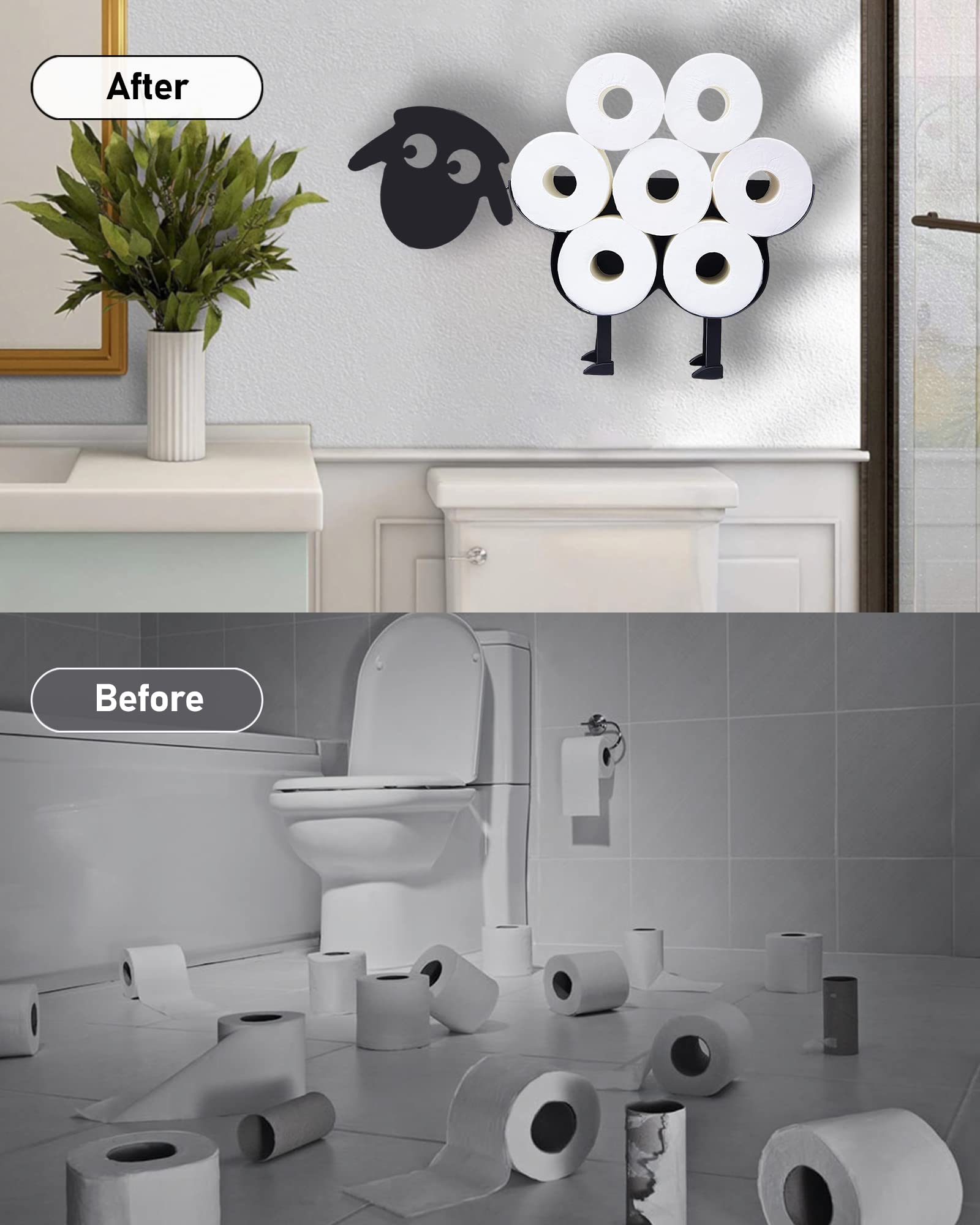 Funny Black Sheep Wall-Mounted Toilet Paper Holder - Metal Animal Decor Storage for 8 Rolls | Bathroom, Farmhouse & Rustic Home Decor Accessory