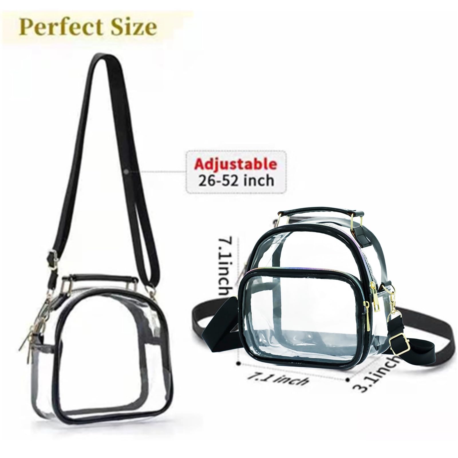 SHLKNKLE Clear Crossbody Bag for Women - Stadium Approved Transparent Shoulder Purse with Adjustable Strap for Concerts, Sports & Events (Black) - Perfect for Music Festivals, Theme Parks & Security Checkpoints