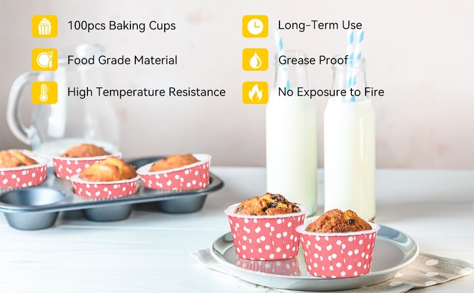 100pcs Red Mini Paper Cupcake Baking Cups - Disposable Muffin Wrappers for Birthday, Wedding, Party & Festival - Eco-Friendly Cake Liners for Baking, Dessert Display & Home Decor