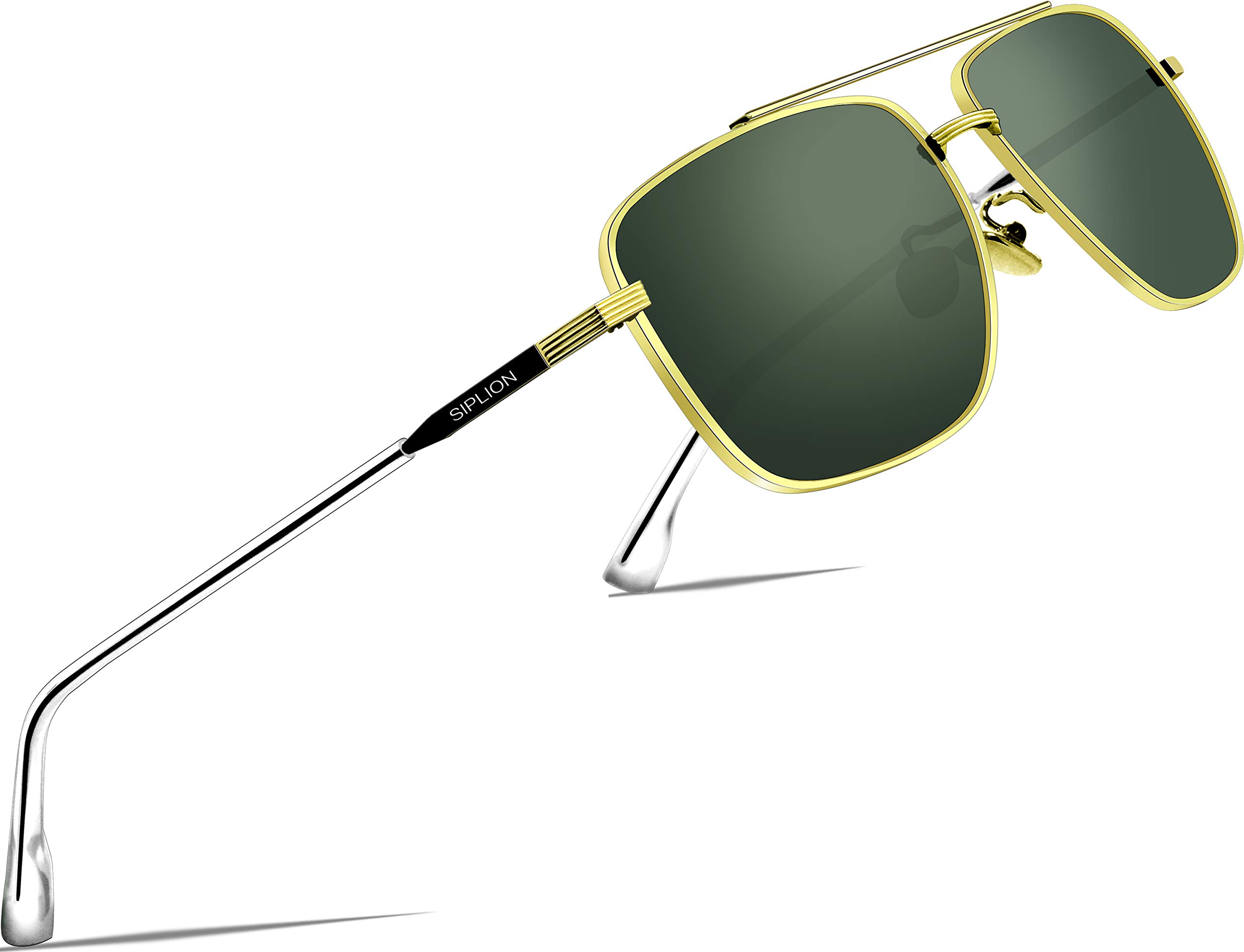 SIPLION Polarized Sunglasses for Men - UV Protection Rectangular Metal Frame Driving Glasses - Perfect for Outdoor Activities, Driving, and Travel