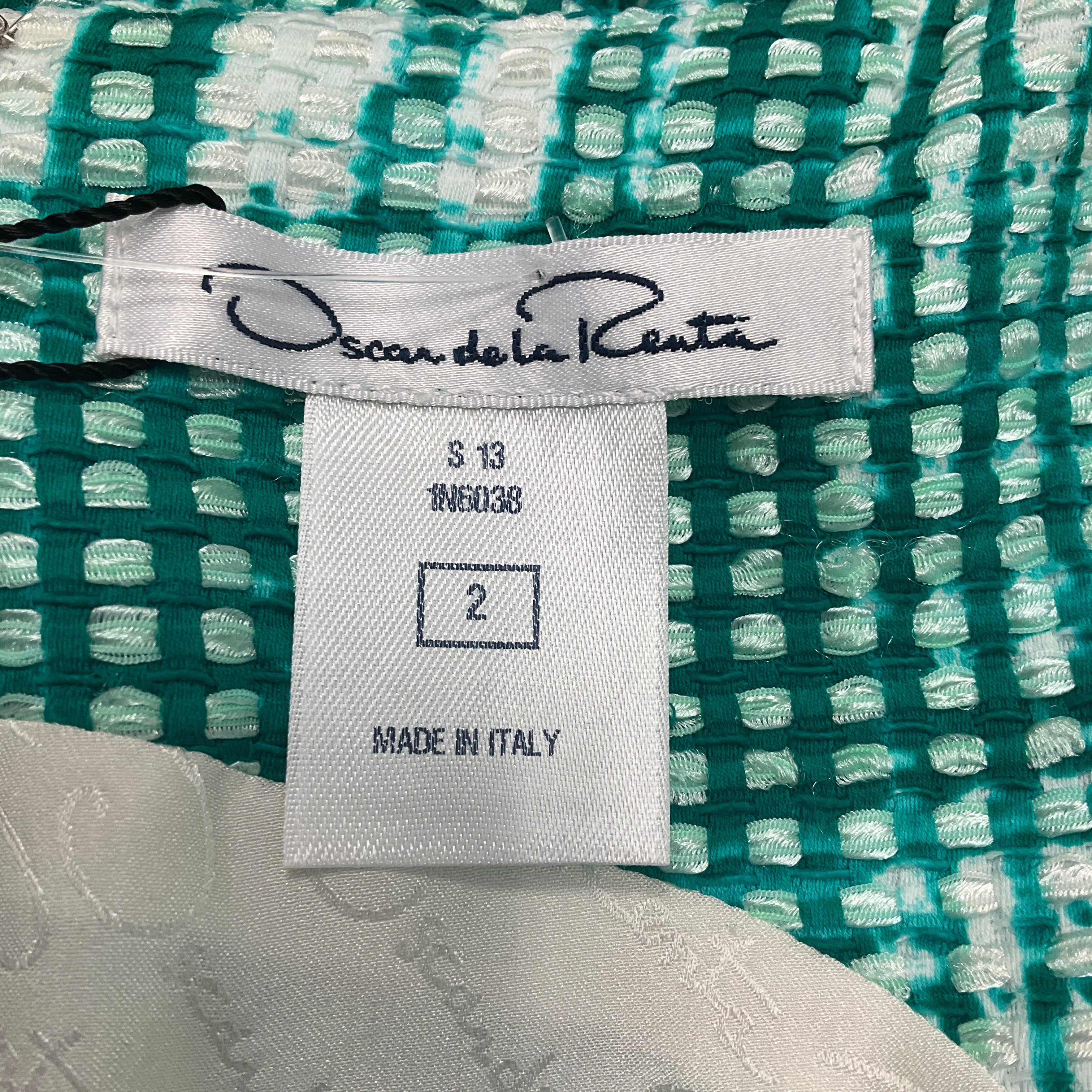 Oscar de la Renta Green & White Textured Woven Sleeveless Shift Dress for Women | Spring Summer Cocktail Party & Wedding Guest Outfit