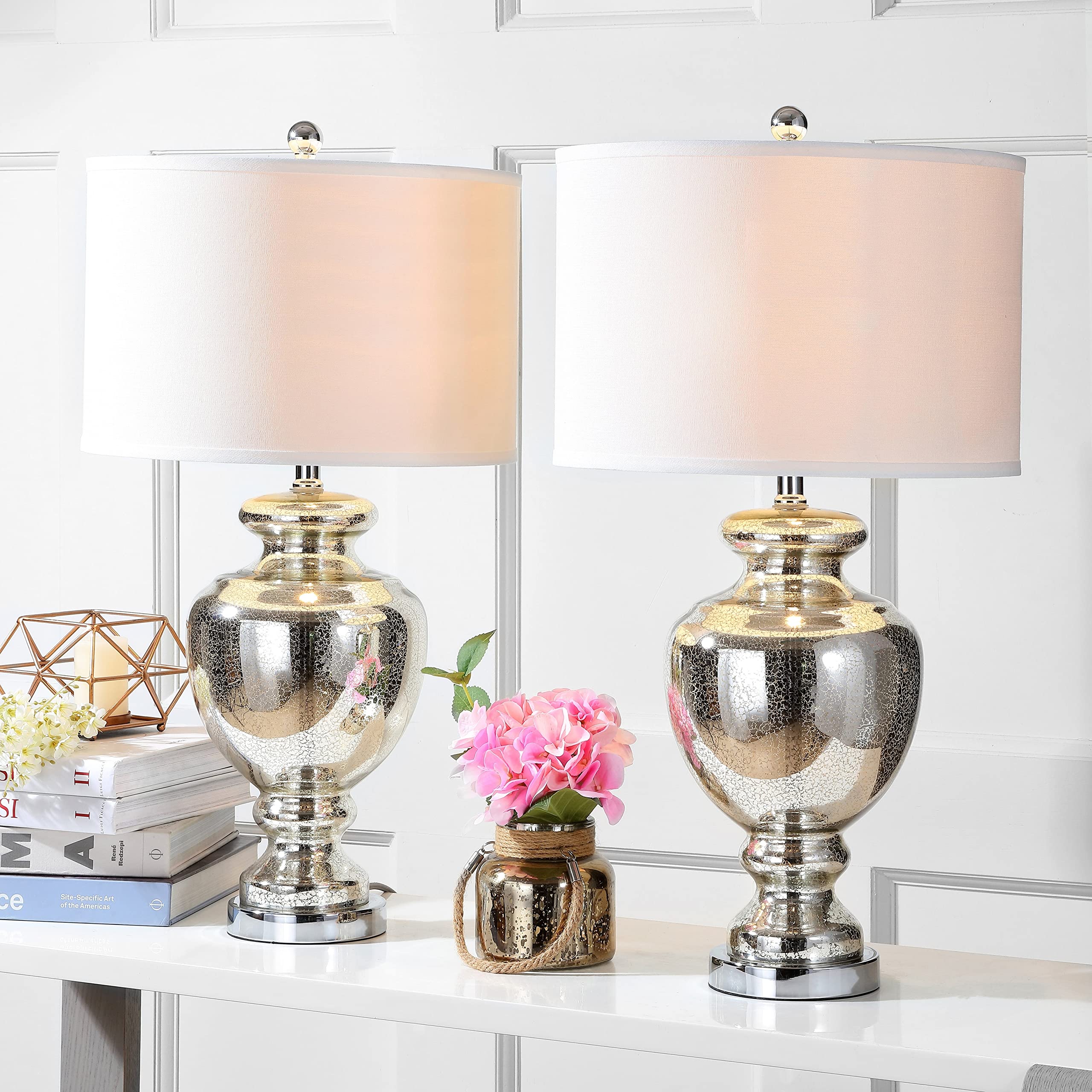 SAFAVIEH Morocco Mercury Silver Crackle Glass Table Lamp Set of 2 - 28