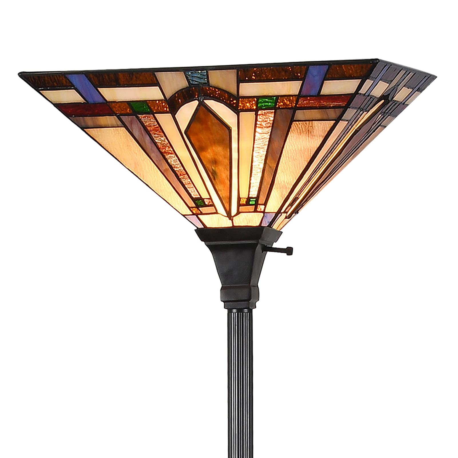 Vintage Tiffany Style Torchiere Floor Lamp with Mission Stained Glass Shade - 12