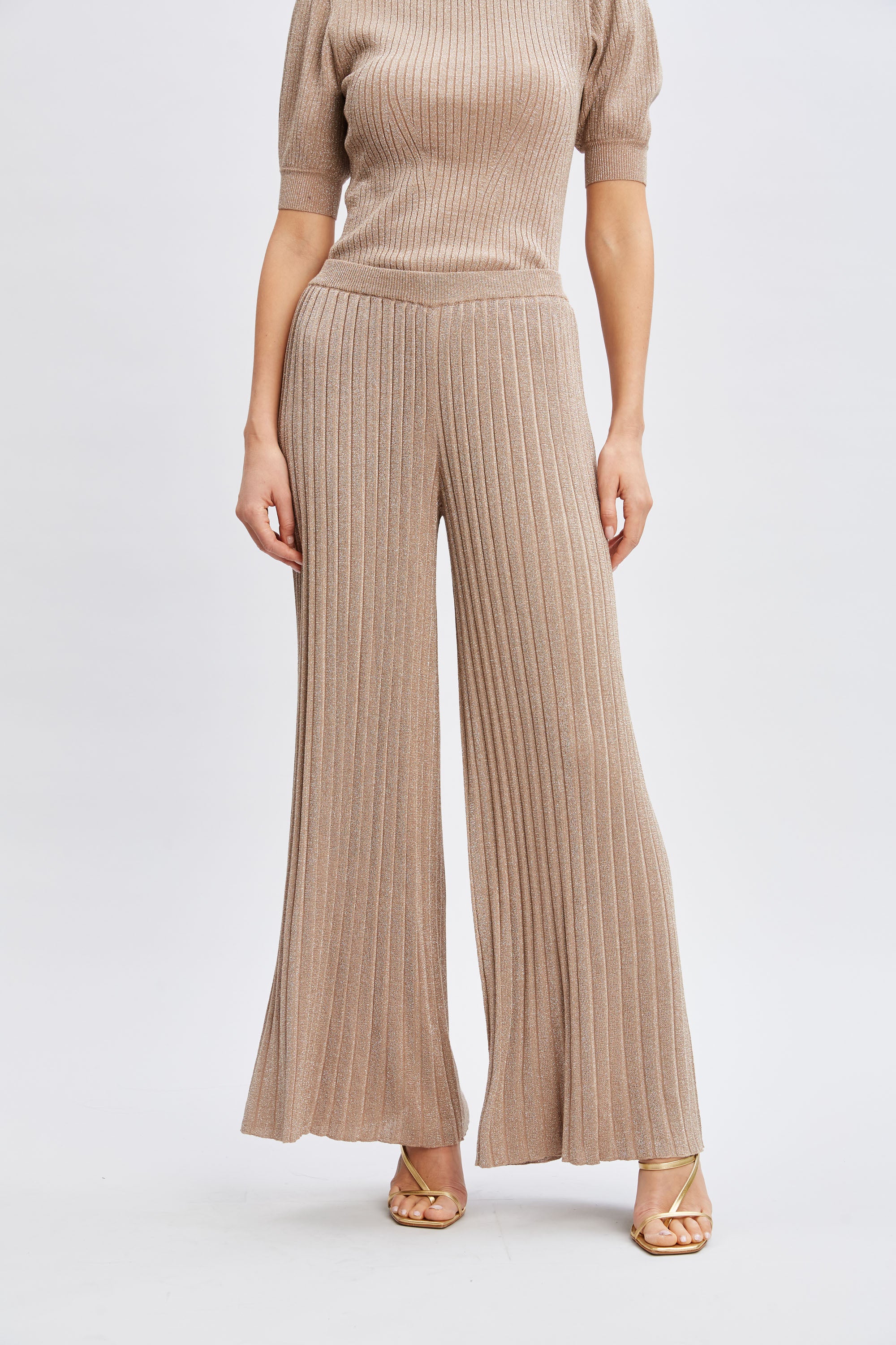 Tahari Metallic Wide Leg Pants for Women - High Waist Dress Pants with Stretch - Office Work & Evening Outfits
