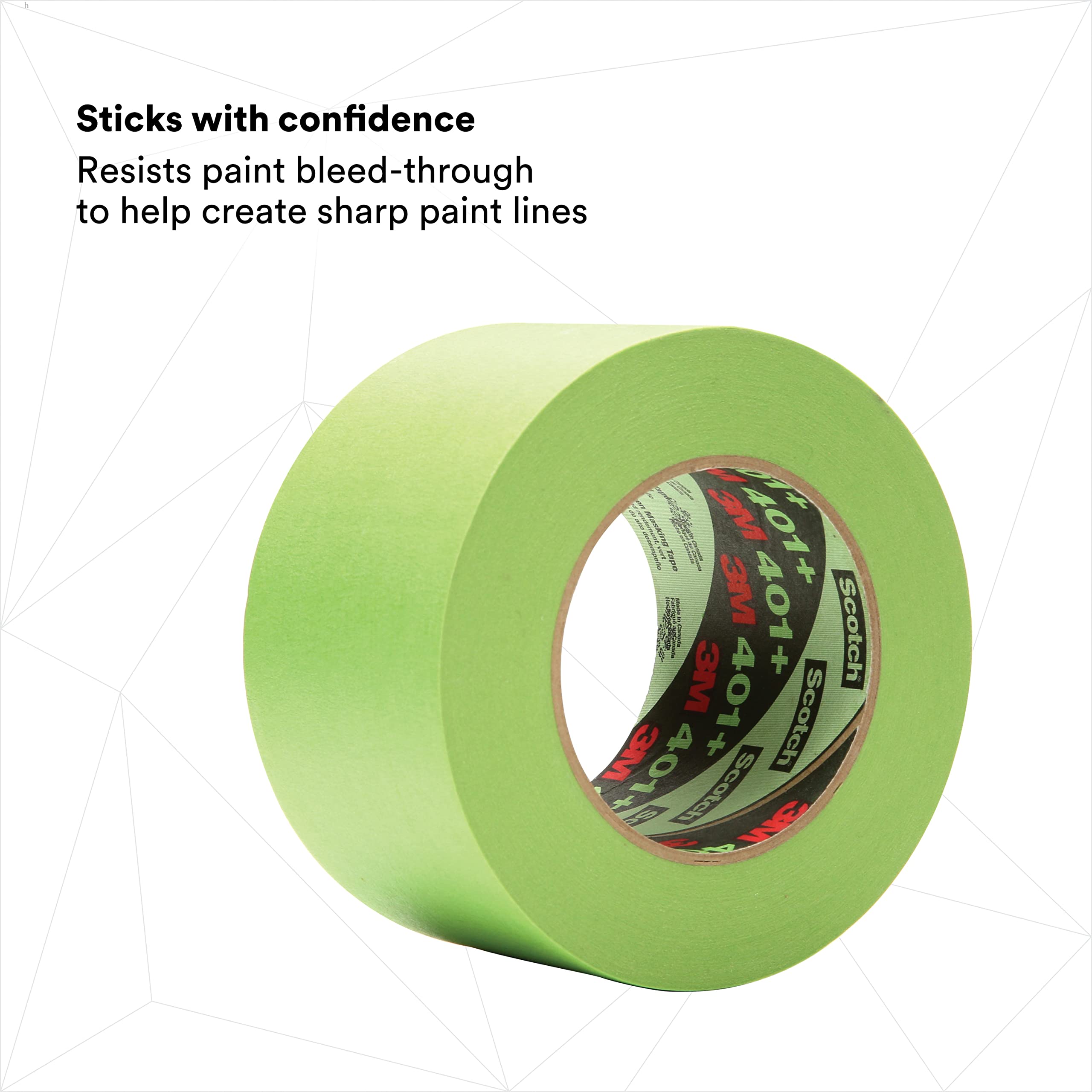 3M 401+ High Performance Green Masking Tape - 72mm x 55m, 6.4 mil Thickness - Superior Adhesion, Clean Removal, Paint-Bleed Resistant for Professional Painting, DIY Projects, and Home Renovations - 8 Rolls per Case