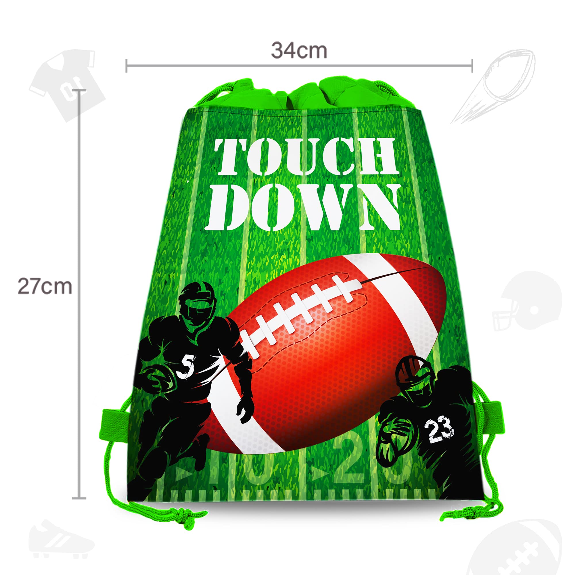 CC HOME 12 Pack Football Drawstring Party Bags - Football Themed Gift & Candy Treat Bags for Kids Birthday Parties (10.6x13.4 Inches) - Perfect for Football Baby Showers, Game Day Decorations & Sports Themed Events