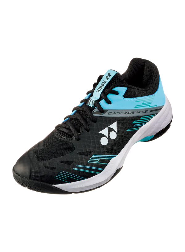 Yonex PC Cascade Accel (Wide) Badminton Shoes for Men & Women - Black/Ice Blue - Lightweight Court Shoes for Indoor Sports & Training - Perfect for Badminton, Volleyball & Squash