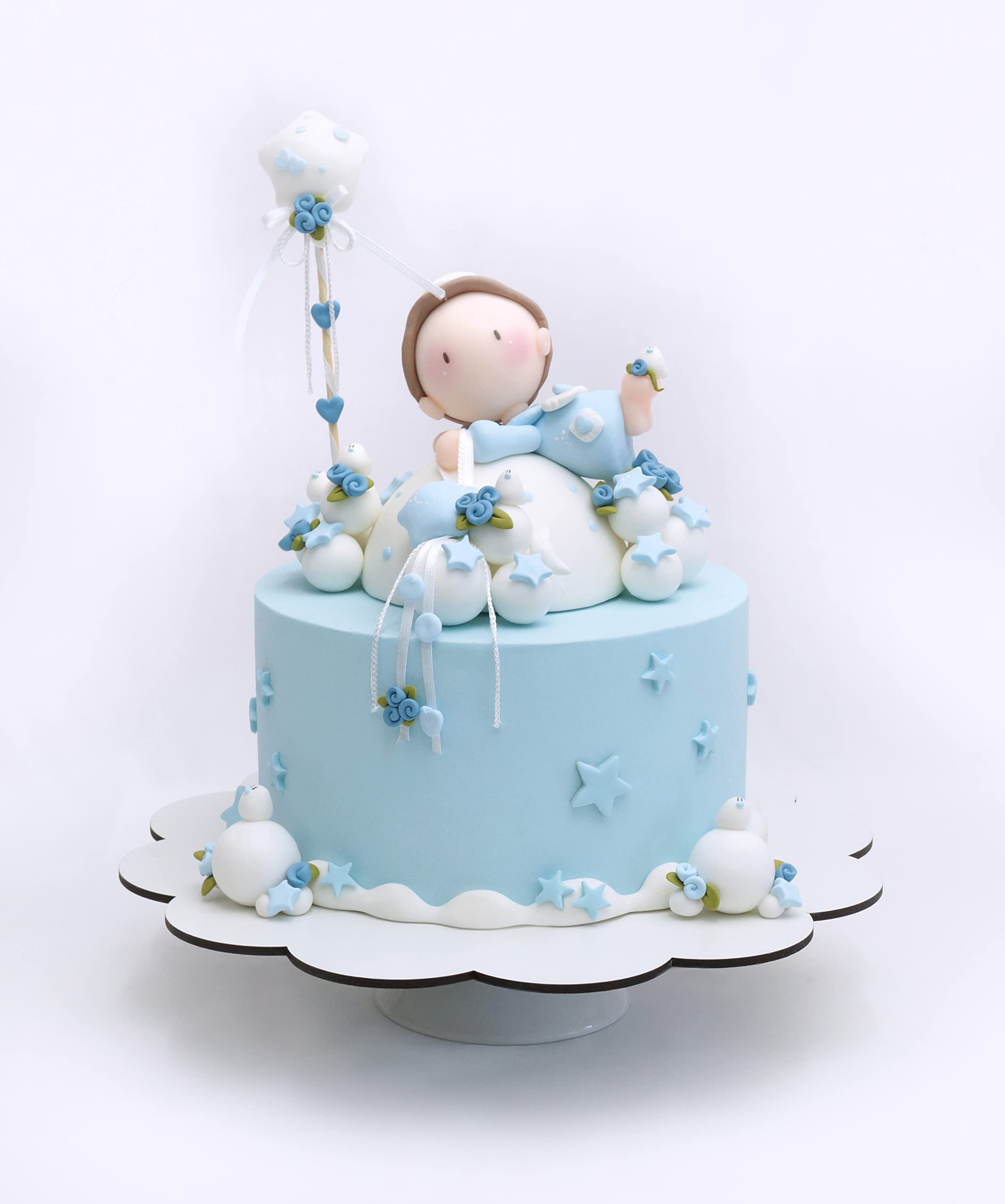 Handmade Clay Angel Cake Topper Set with Stars & Doves - 17-Piece Baptism, Baby Shower, Birthday & Christening Cake Decorations - Perfect for Wedding, Anniversary & Holiday Celebrations