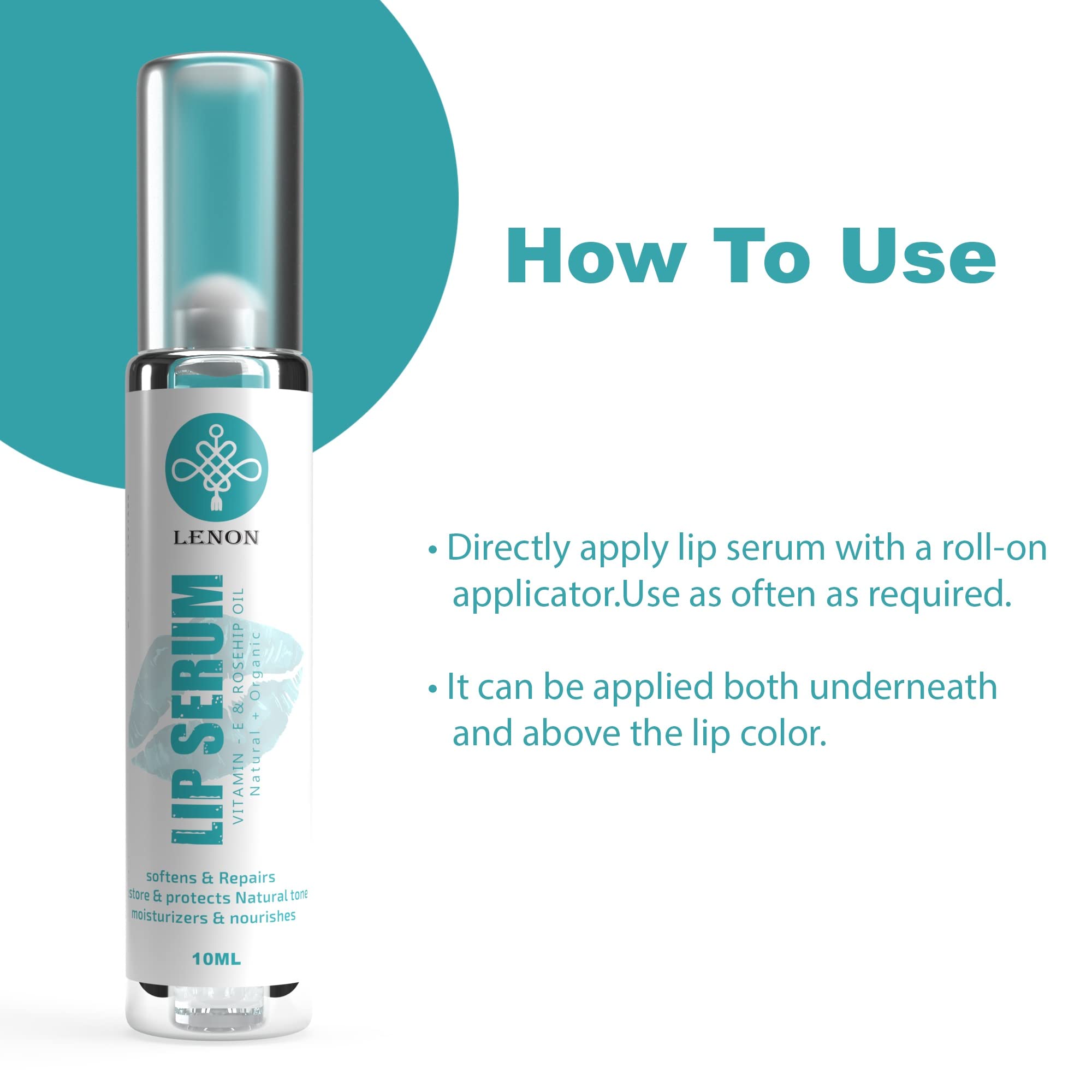 Lenon Vitamin E & Rosehip Oil Lip Serum - 10ml Hydrating Treatment for Dry, Chapped Lips - Perfect for Night Care & Daily Moisturizing