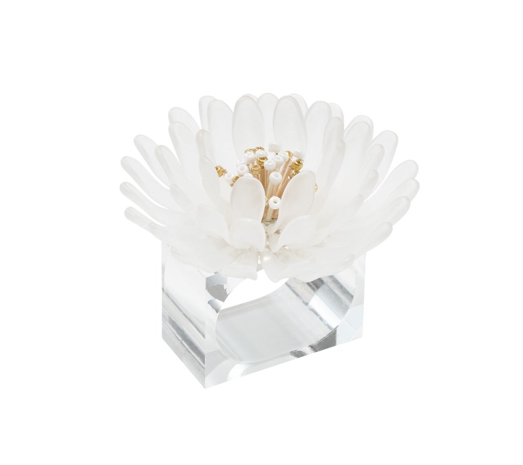 Elegant White & Gold Cosmos Napkin Rings Set of 4 - Premium Tableware for Wedding, Dinner Party & Holiday Decor - Gift Box Included