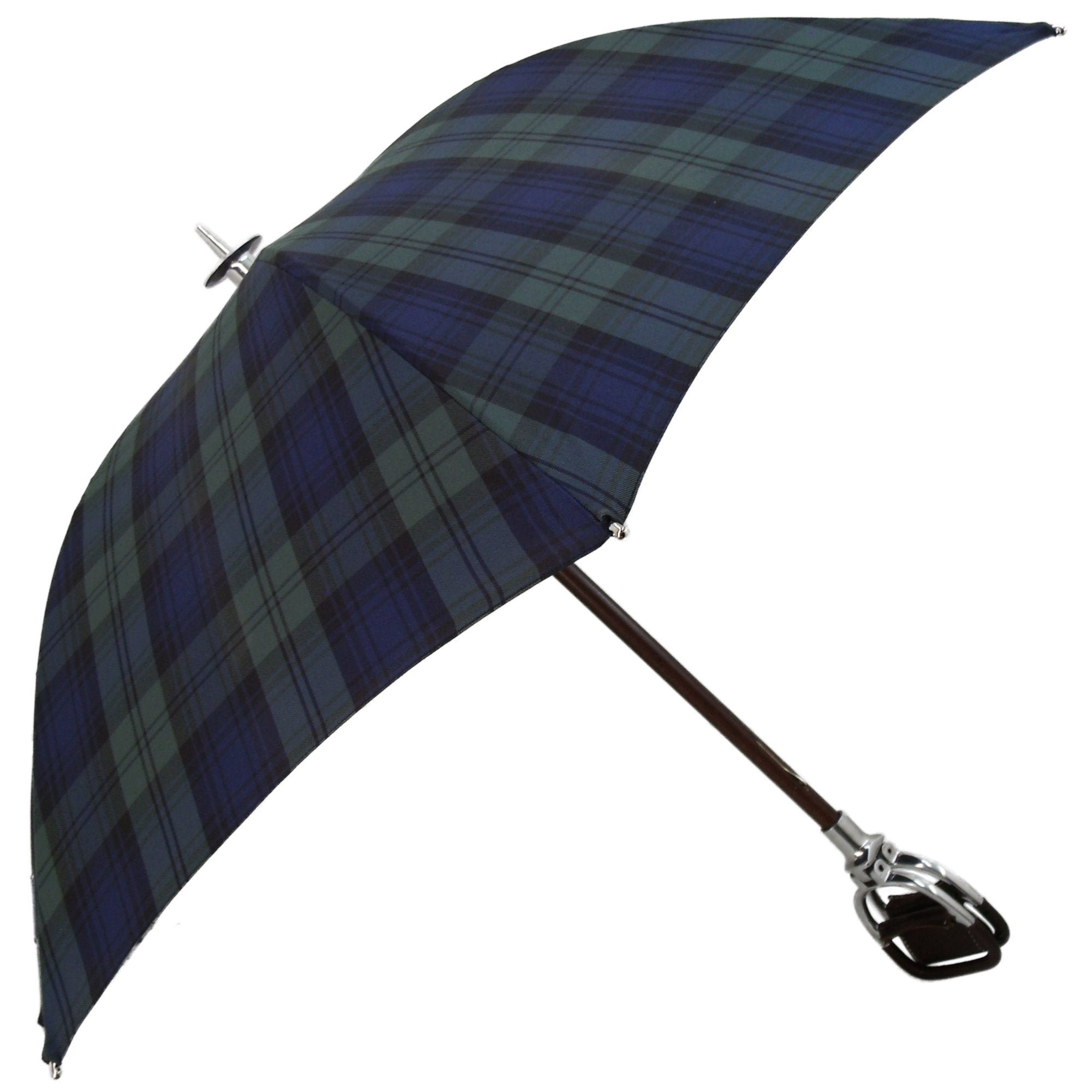 Handmade Leather Seat Umbrella with Black Watch Tartan Pattern - Waterproof Outdoor Golf Accessory for Patio, Beach & Picnic Use
