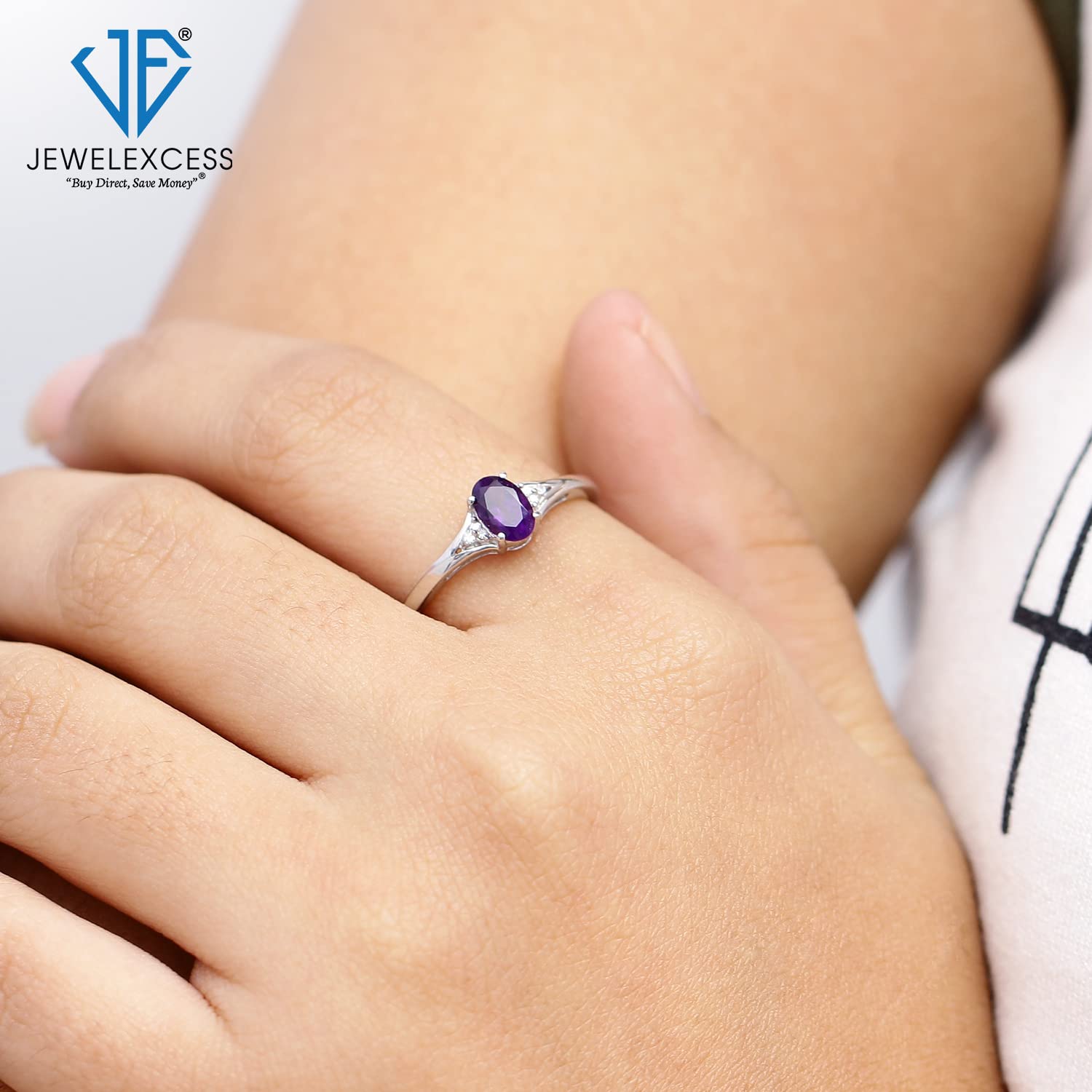 JEWELEXCESS Sterling Silver Birthstone Ring with White Diamond Accent | Hypoallergenic Gemstone Jewelry for Women | Perfect Gift for Birthday, Anniversary & Mother's Day