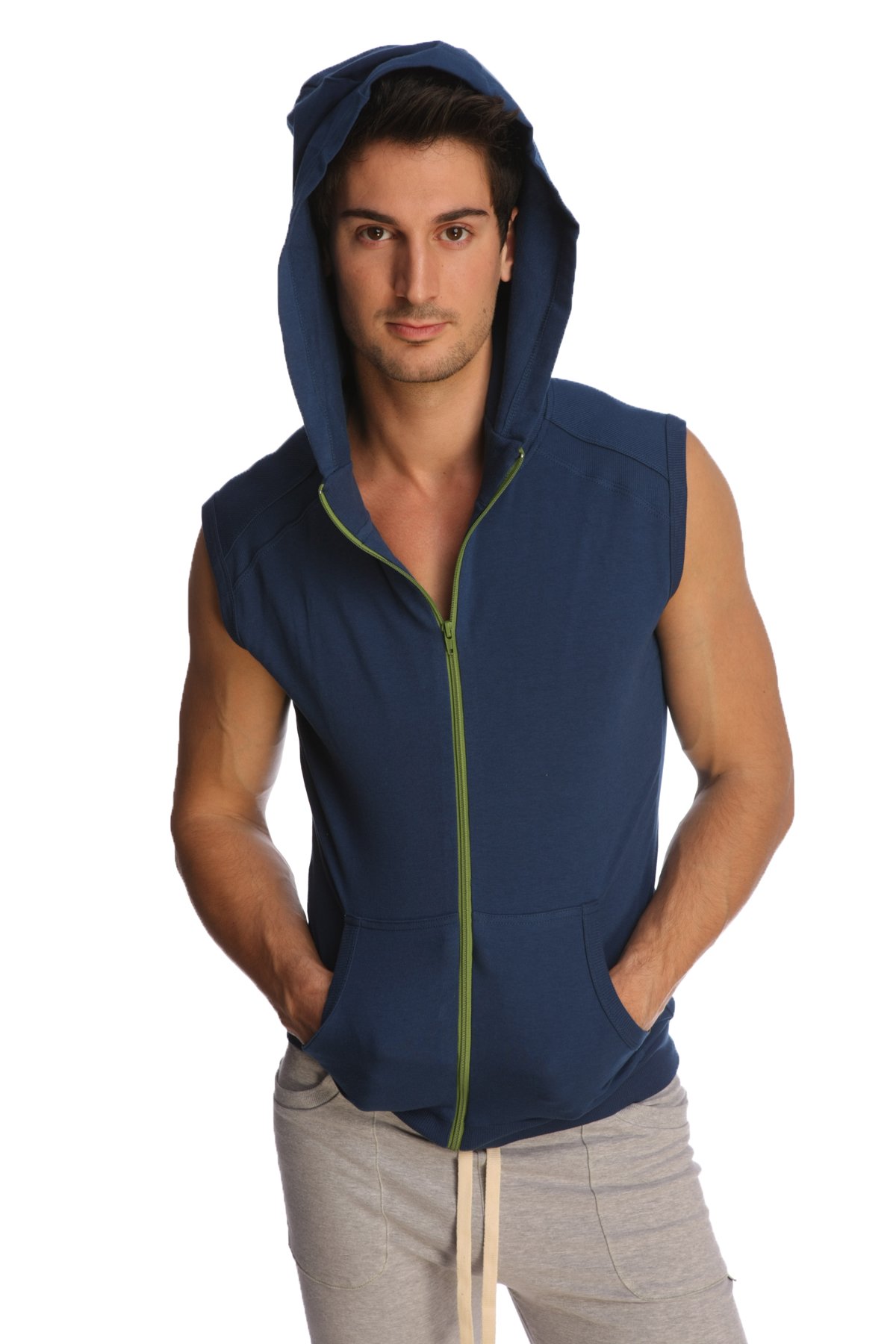 4th Men's Sleeveless Hoodie - Modal French Terry Workout Top for Yoga, Gym & Resort Wear | Stretchy European Fit | Made in USA | Perfect for Fitness Training & Beach Vacations