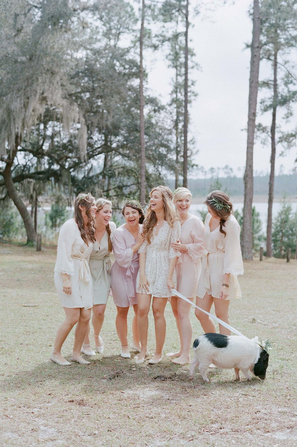 Val Bridesmaid Robes & Kimonos - Silk & Lace Spring Pastel Colors for Wedding Party, Bachelorette & Spa Day