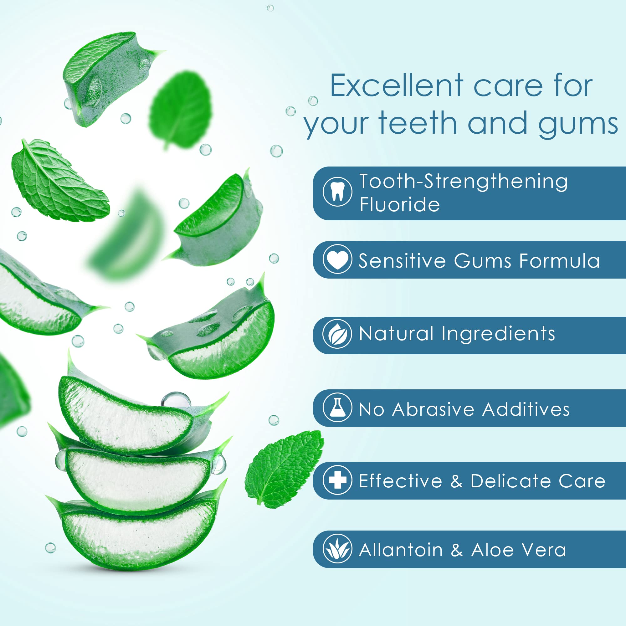 **Fluoride Toothpaste for Sensitive Teeth & Gum Care - Natural Aloe Vera & Mint Flavor, ADA Approved (5 oz, 3 Pack) | Gentle Whitening & Fresh Breath for Daily Oral Care**