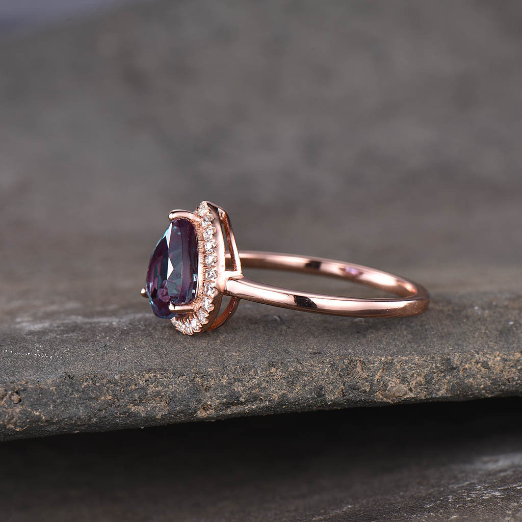 Vintage Pear Shaped Lab Created Alexandrite Engagement Ring - 14K Gold Solitaire Promise Ring for Women, Perfect for Proposals, Anniversaries & Special Occasions