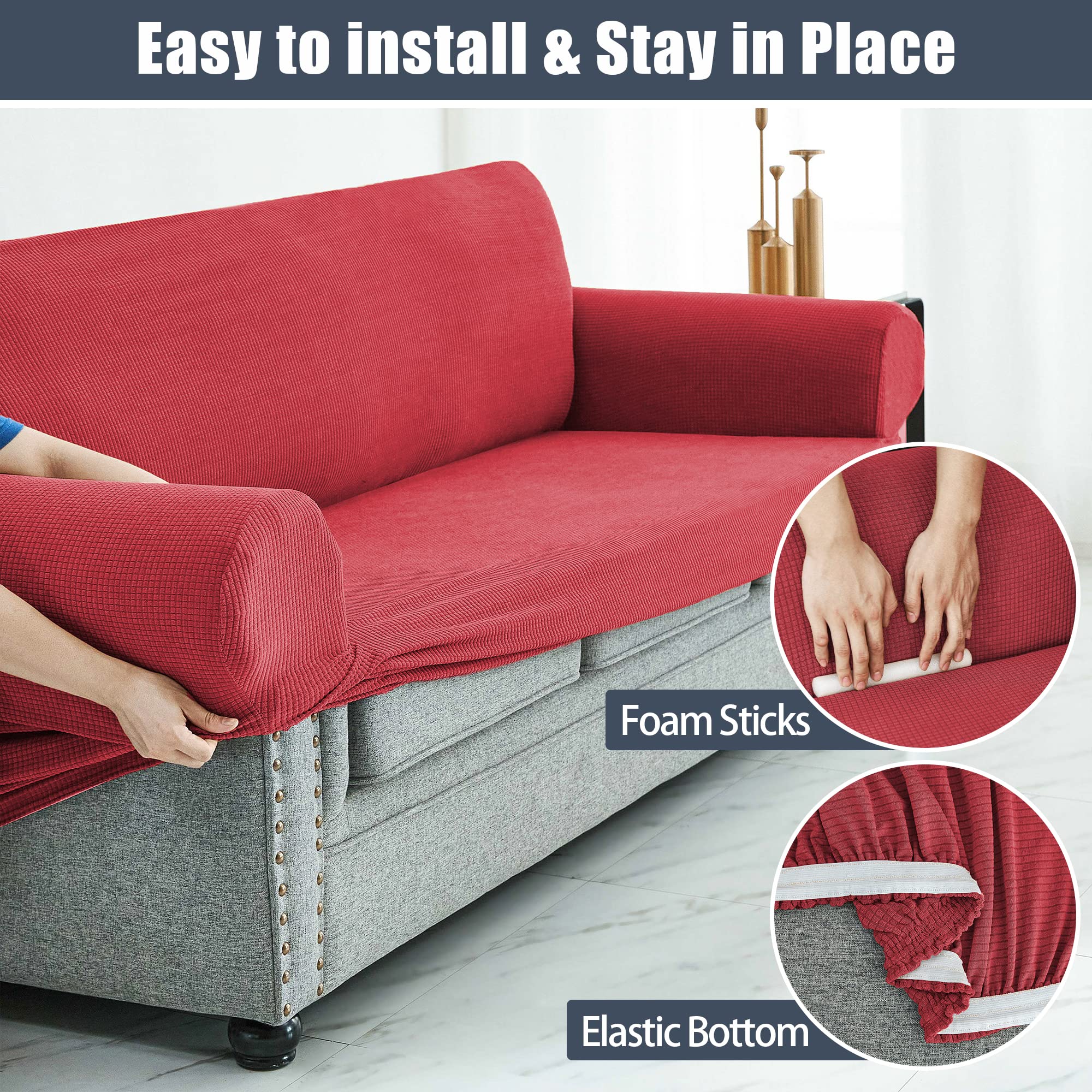 Stretch Sofa Slipcover - Waterproof Couch Cover, Soft Elastic Furniture Protector for Pets & Kids - XL Size (Red) | Perfect for Living Room, Family Gatherings & Pet-Friendly Homes