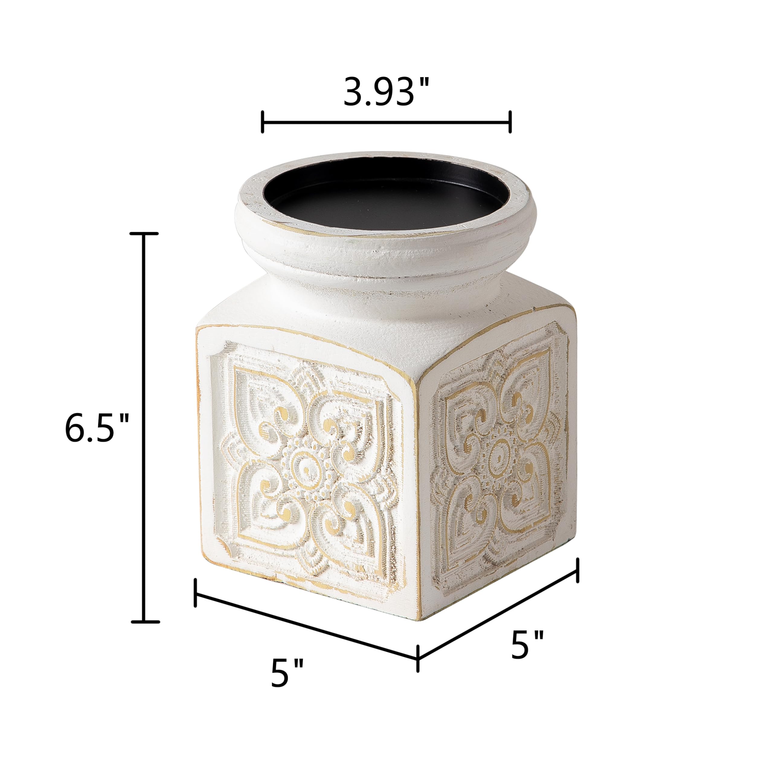 SOFE Antique White Wooden Candle Holder - Large Rustic Pillar Candle Stand with Floral Patterns, Handmade Table Centerpiece for Living Room, Wedding, Dining Room Decor - Perfect for Romantic Dinners, Holiday Decorations and Cozy Home Aesthetics
