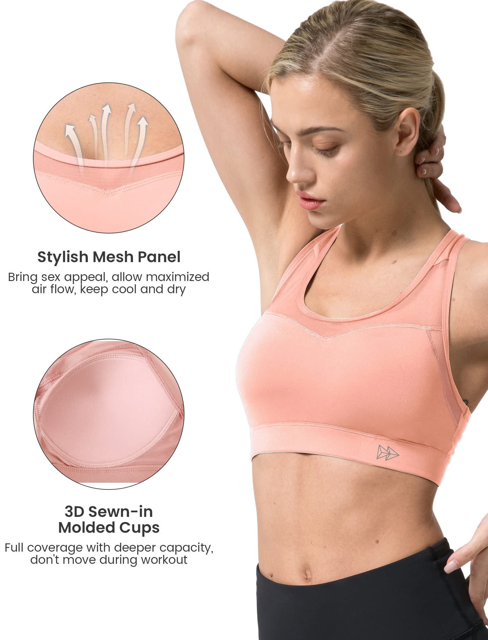 Yvette High Impact Sports Bras for Women Plus Size - Racerback Workout Medium Support Bra for Running, Fitness & Gym - Perfect for High-Intensity Training & Active Lifestyles