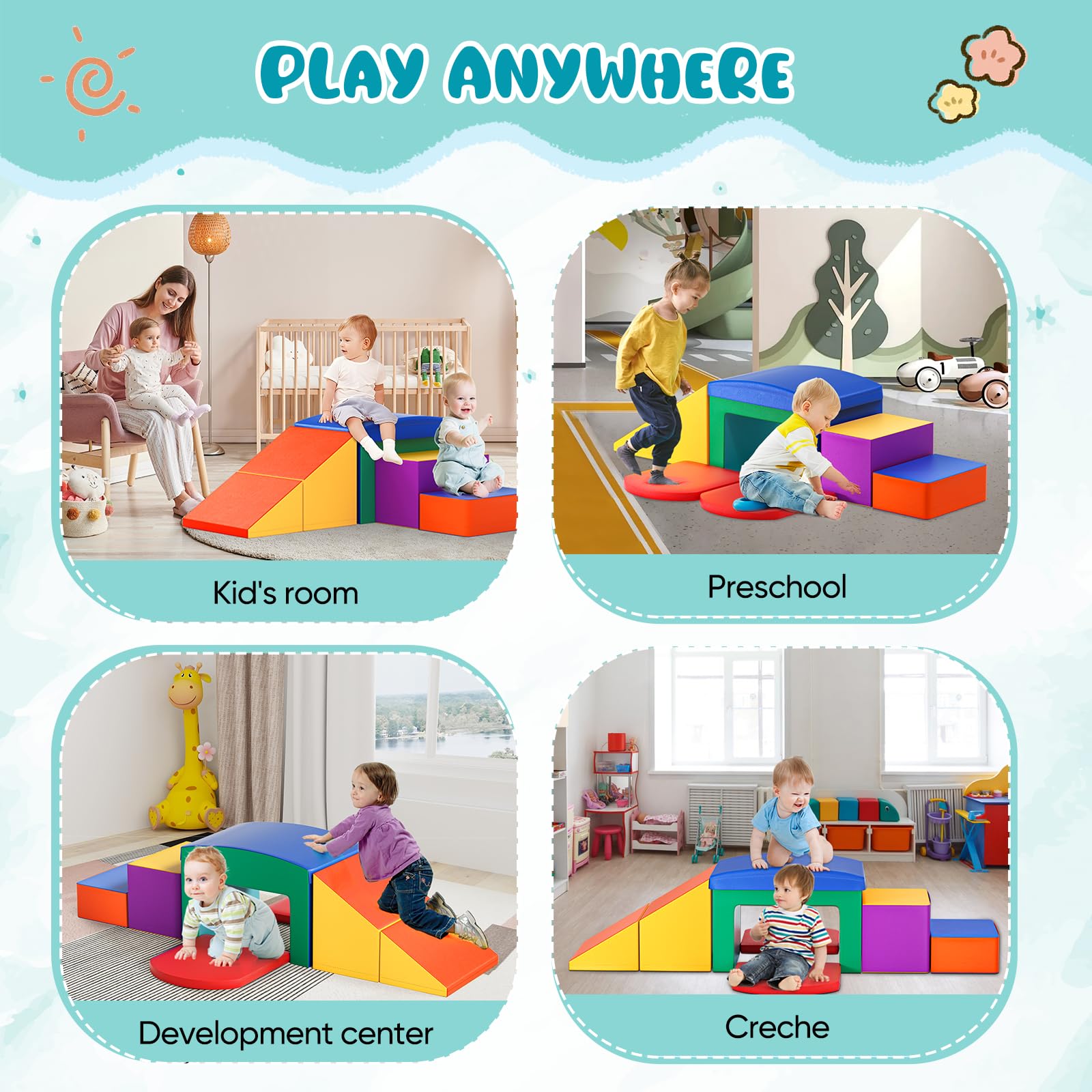 Lischwert Soft Foam Toddler Climbing Toys Set - 6-Piece Indoor Play Gym with Slide, Stairs & Ramp - Safe Kids Climbing Equipment for Toddlers & Children - Perfect for Playrooms, Daycares & Home Use (Colorful)
