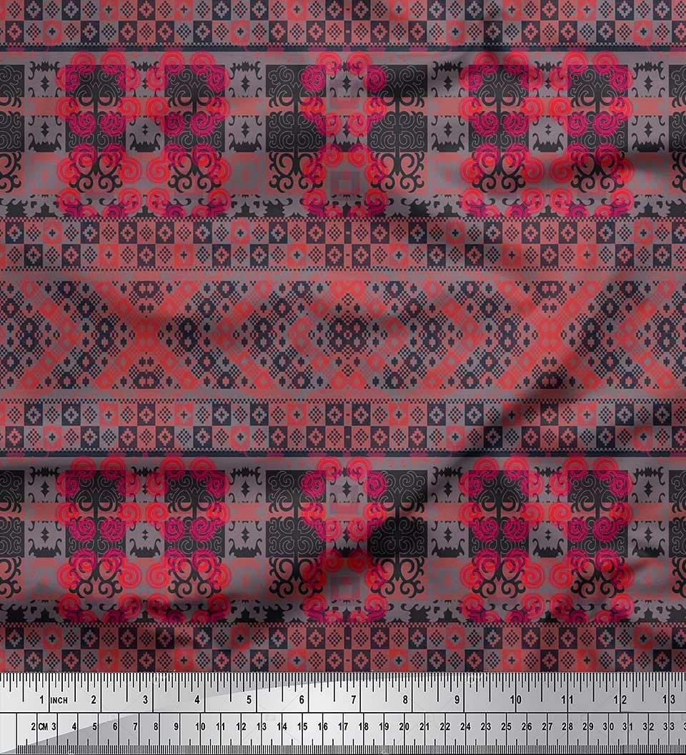 Soimoi Moss Georgette Brown Fabric by The Yard - 42 Inch Wide Check & Damask Ethnic Printed Textile for Dresses, Curtains, Home Decor and DIY Crafts - Classic Modern Fusion Fabric for Sophisticated Sewing Projects