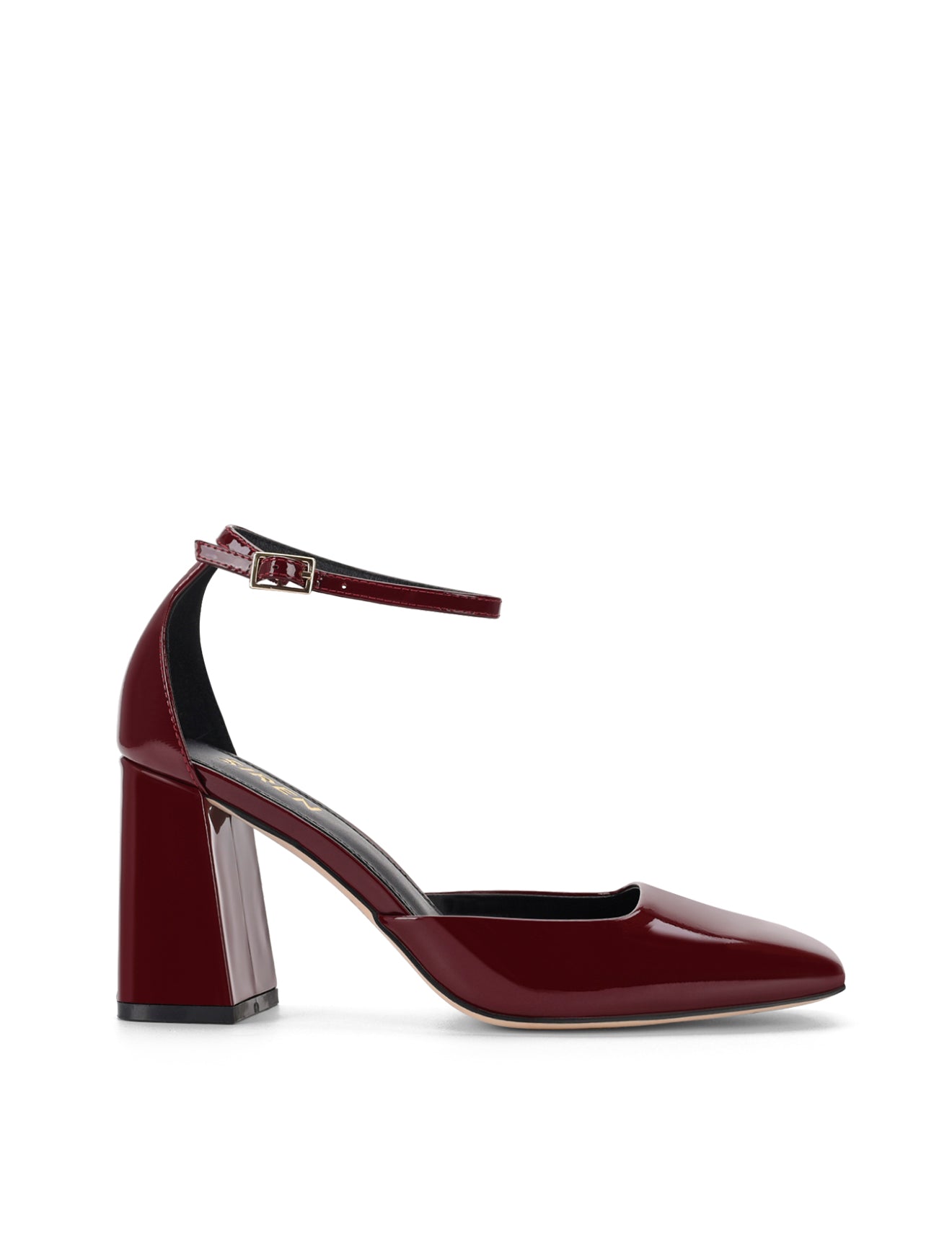 Travis Women's Closed Toe Block Heels - Wine Red Patent Leather Pumps for Work, Office & Special Occasions