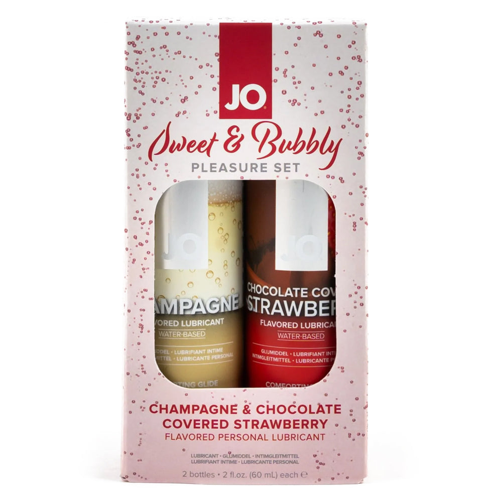 JO Sweet & Bubbly Pleasure Set - Flavored Personal Lubricant (2 Pack) for Couples & Intimate Moments - Strawberry & Champagne Scented Lube for Enhanced Sensation & Romance