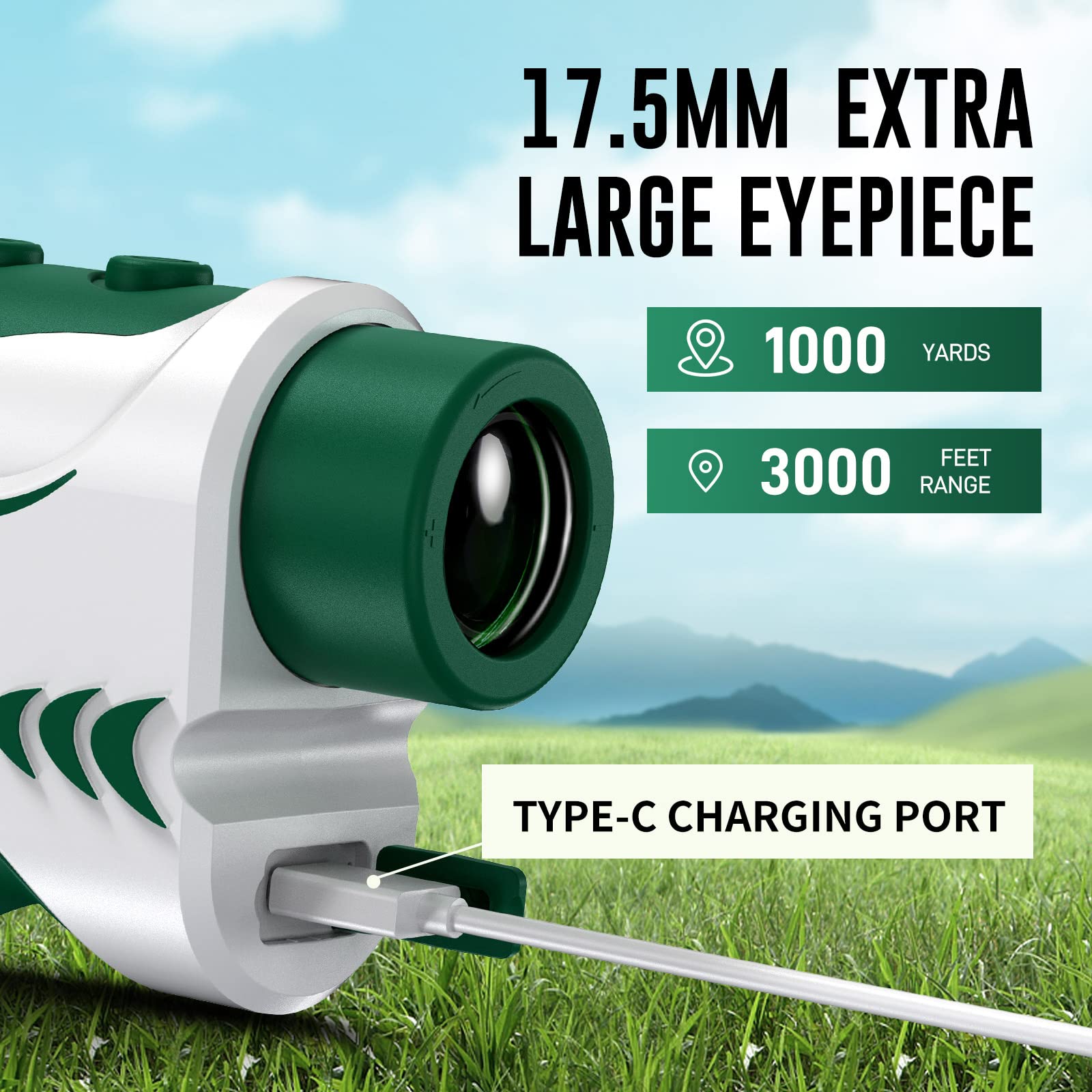 **Golf & Disc Golf Rangefinder - 1000 Yards Laser Distance Measurer with Slope Calculation, Pin Lock, Vibration, Elevation & Feet/Yards Display - Rechargeable for Outdoor Sports & Hunting**