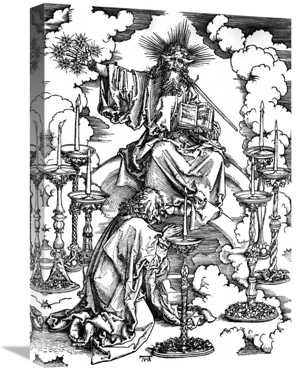 22 Inch Vision of The Seven Candlesticks Art Print by Albrecht Durer - Renaissance Religious Wall Decor for Home, Office & Church