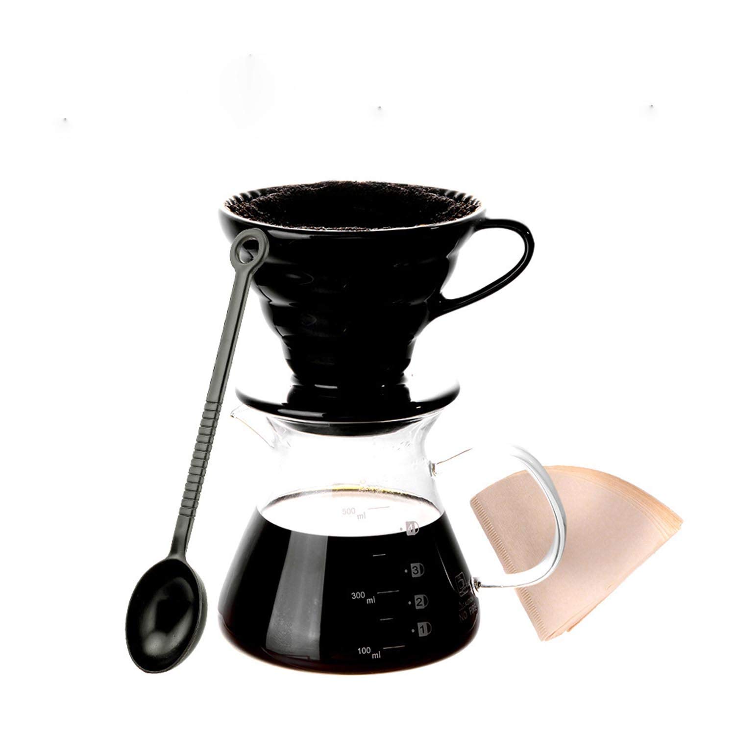 Premium Pour Over Coffee Dripper Set - Heat Resistant Glass Carafe (500ml), Ceramic Coffee Dripper, Measuring Spoon & 100 Paper Filters - Perfect for Home Brewing, Office Use & Gift Giving