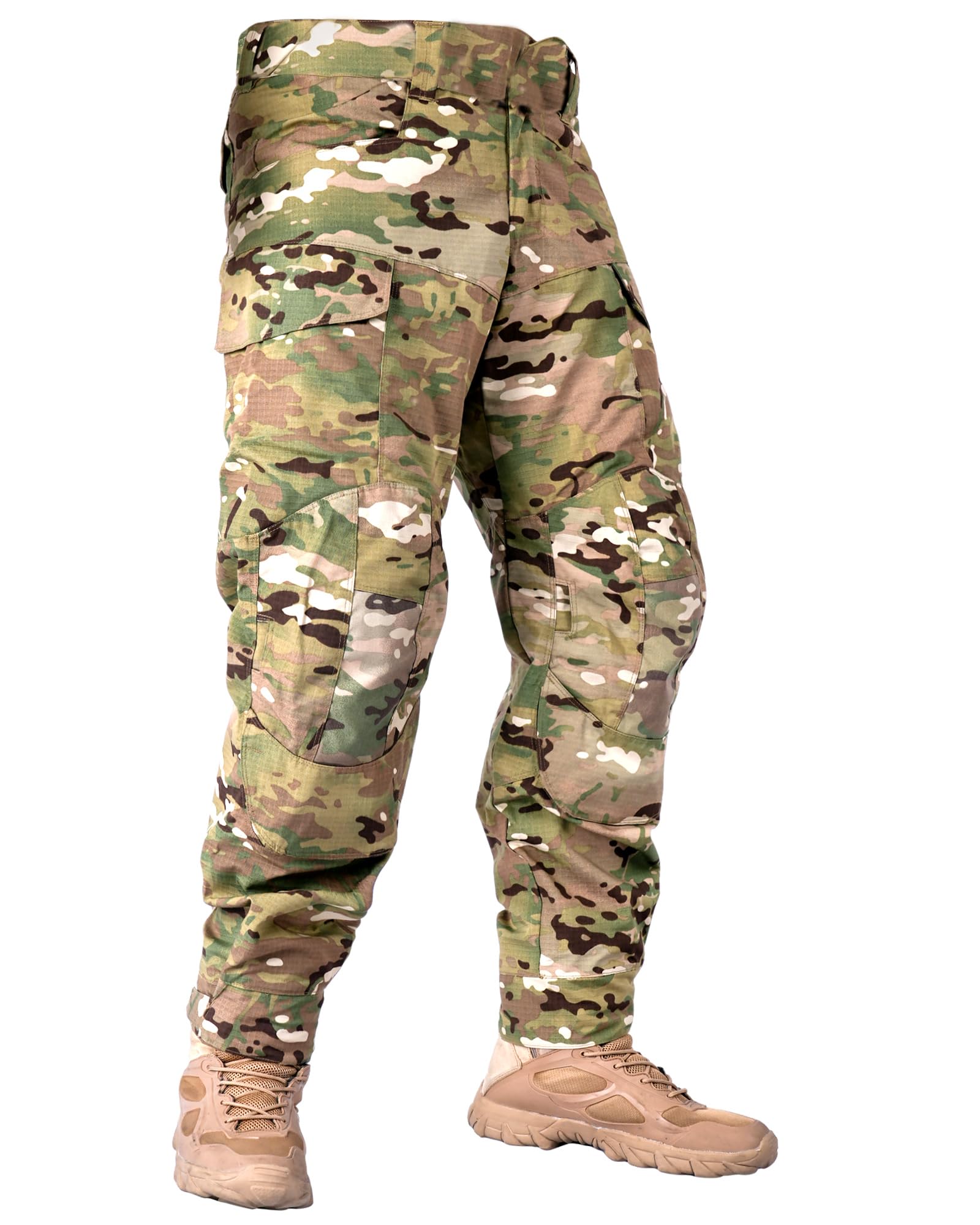 Men's Tactical Cargo Pants - Water Resistant Camo Combat Pants for Hiking, Hunting, Paintball & Airsoft | Durable Outdoor Adventure Pants (No Knee Pads)