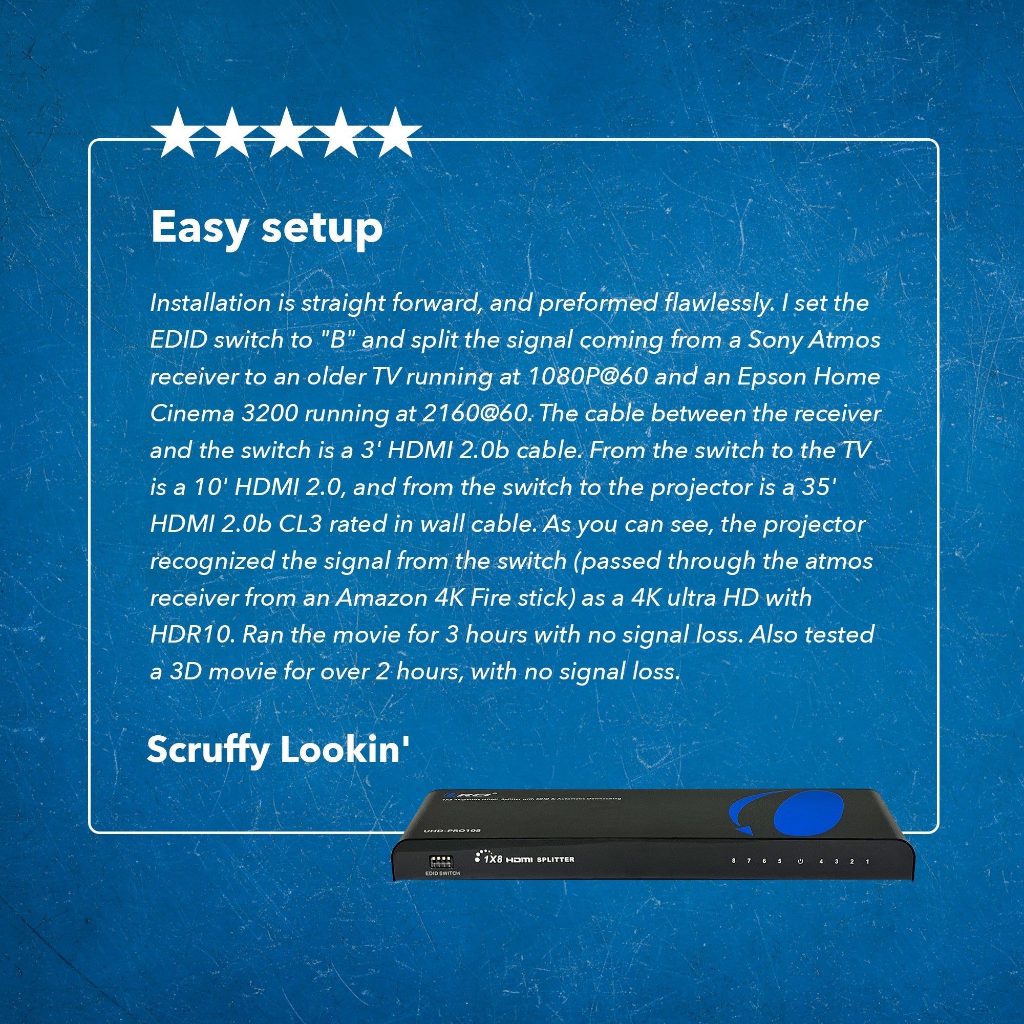 1x8 HDMI Splitter 4K 60Hz - 1 Input 8 Outputs, Ultra HD 4K@60Hz, Auto Downscaling, EDID Management (UHD PRO108) - Perfect for Home Theater, Gaming Setup & Multi-Screen Displays