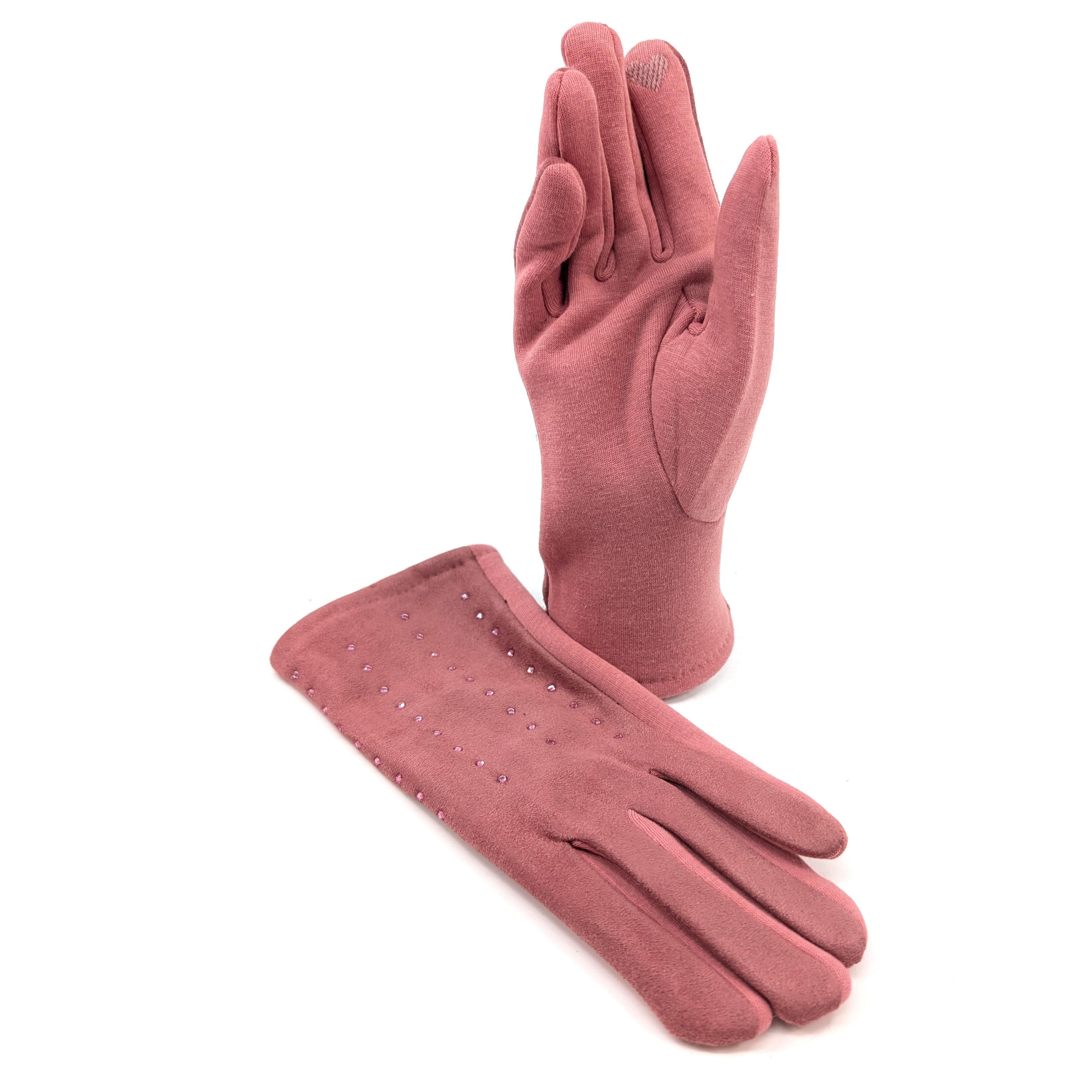 Diamante Suede Style Gloves for Women - Elegant Dusky Pink Winter Gloves | Perfect for Evening Parties, Weddings & Formal Events