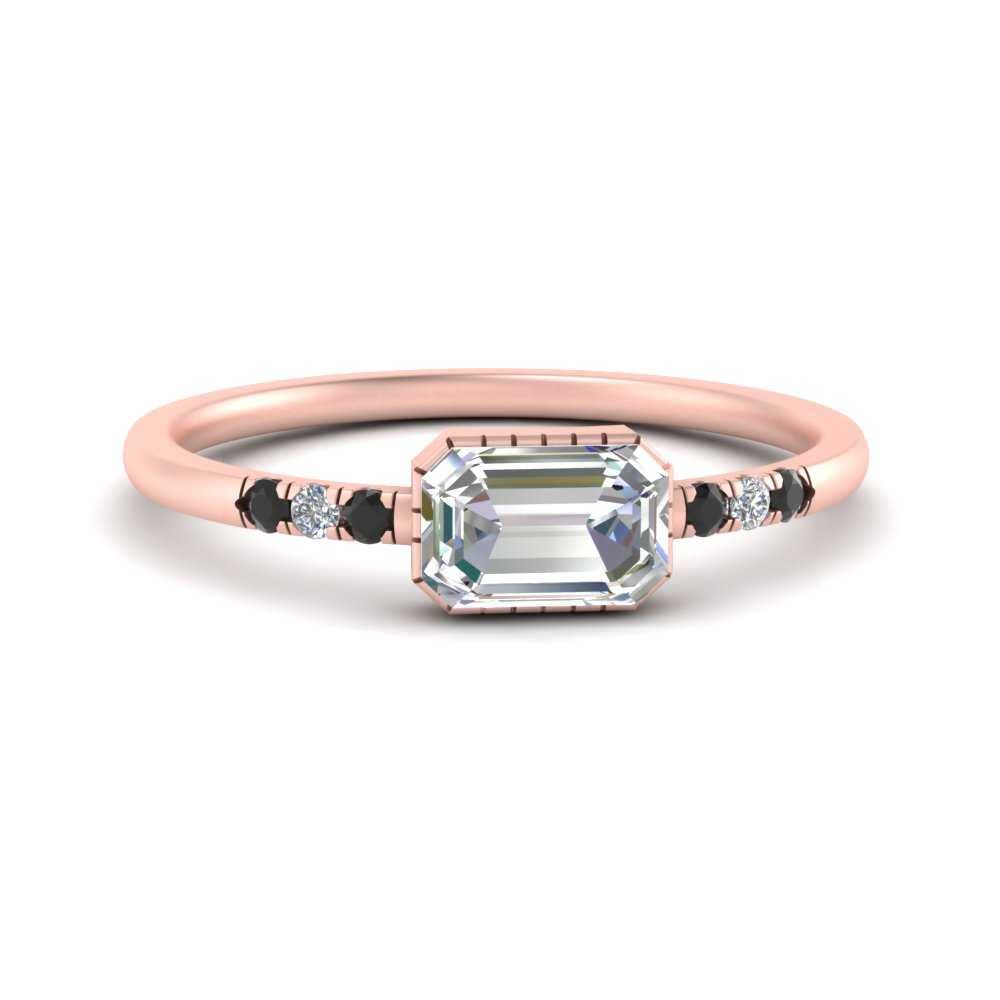 Art Deco East West Emerald Vintage Engagement Ring - Rose Gold Plated Gemstone Ring for Women - Perfect for Weddings, Anniversaries & Special Occasions