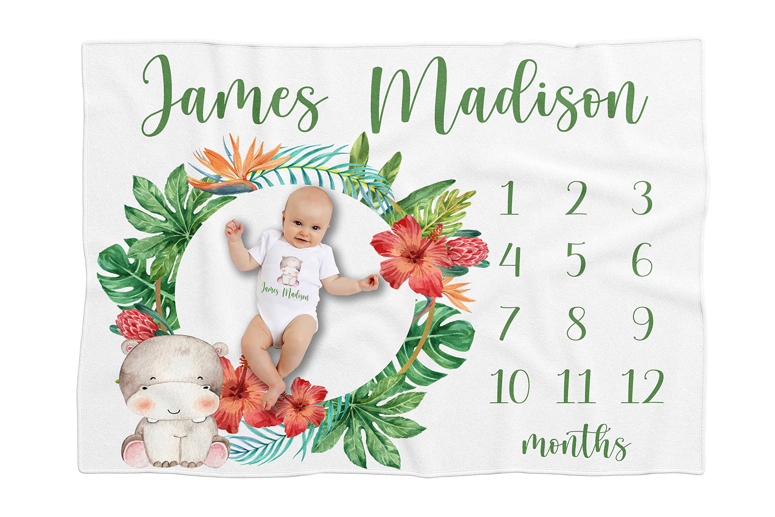 Personalized Baby Milestone Blanket for Boys - Custom Safari Jungle Animals Design with Name - Perfect Baby Shower Gift & Newborn Keepsake | Ideal for Monthly Photo Shoots, Nursery Decor & First Birthday Presents