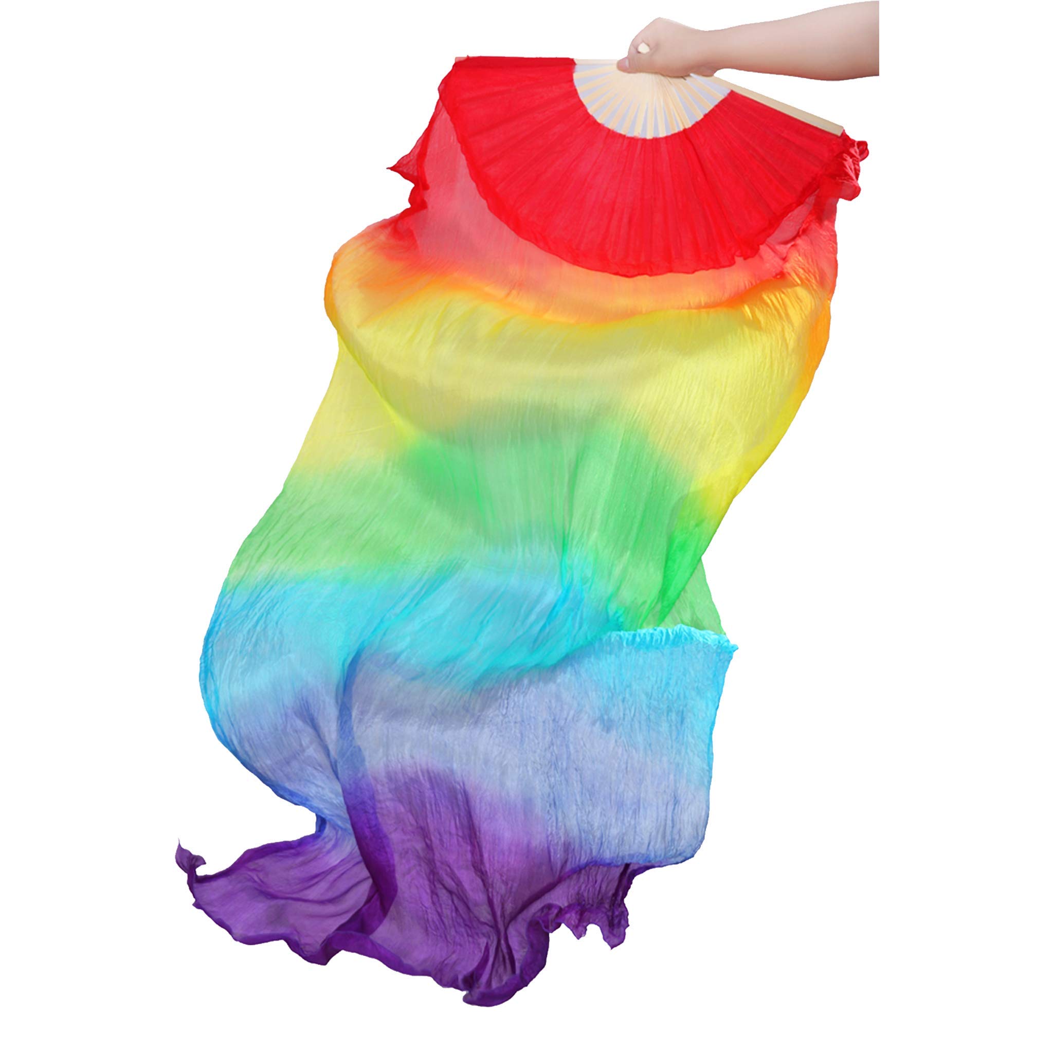 Nefertiti Belly Dance Silk Veils - Pair of Rainbow Color Professional Performance Scarves for Middle Eastern Dance, Yoga & Costume Accessories