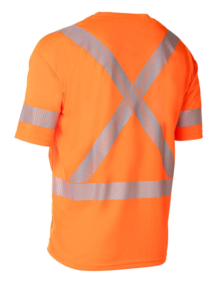 FORCEFIELD Hi-Vis Orange Crew Neck Short Sleeve Technical T-Shirt - Ultra Soft Workwear for Construction & Safety Professionals - High Visibility Safety Apparel for Outdoor Jobs & Night Work