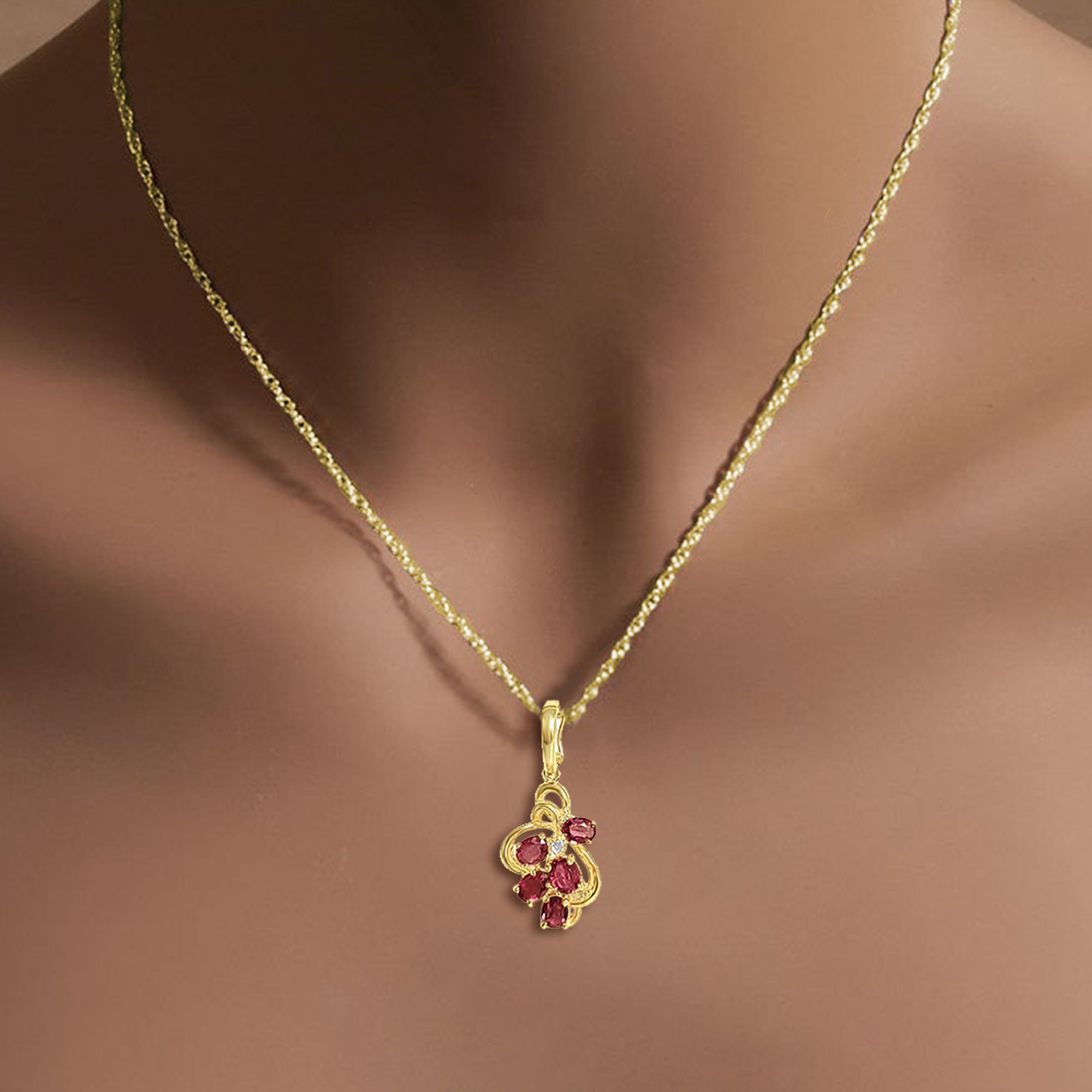 14K Yellow Gold Ruby Cluster Necklace - 0.75 Carat Total Weight | Elegant Jewelry for Women, Perfect for Weddings, Parties & Special Occasions
