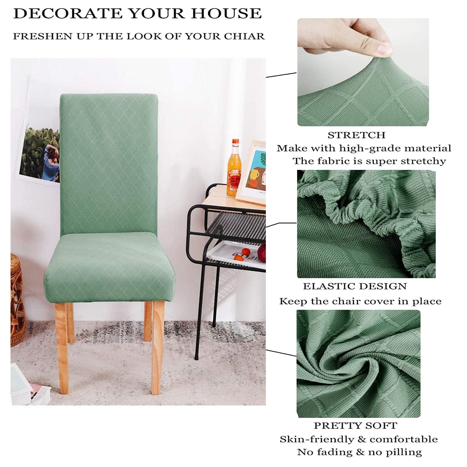Super Stretch Washable Removable Dining Chair Cover Protector - Green (Set of 6) | Slipcovers for Home, Hotel, Banquet & Wedding Ceremony | Perfect for Dining Room, Party & Event Decor